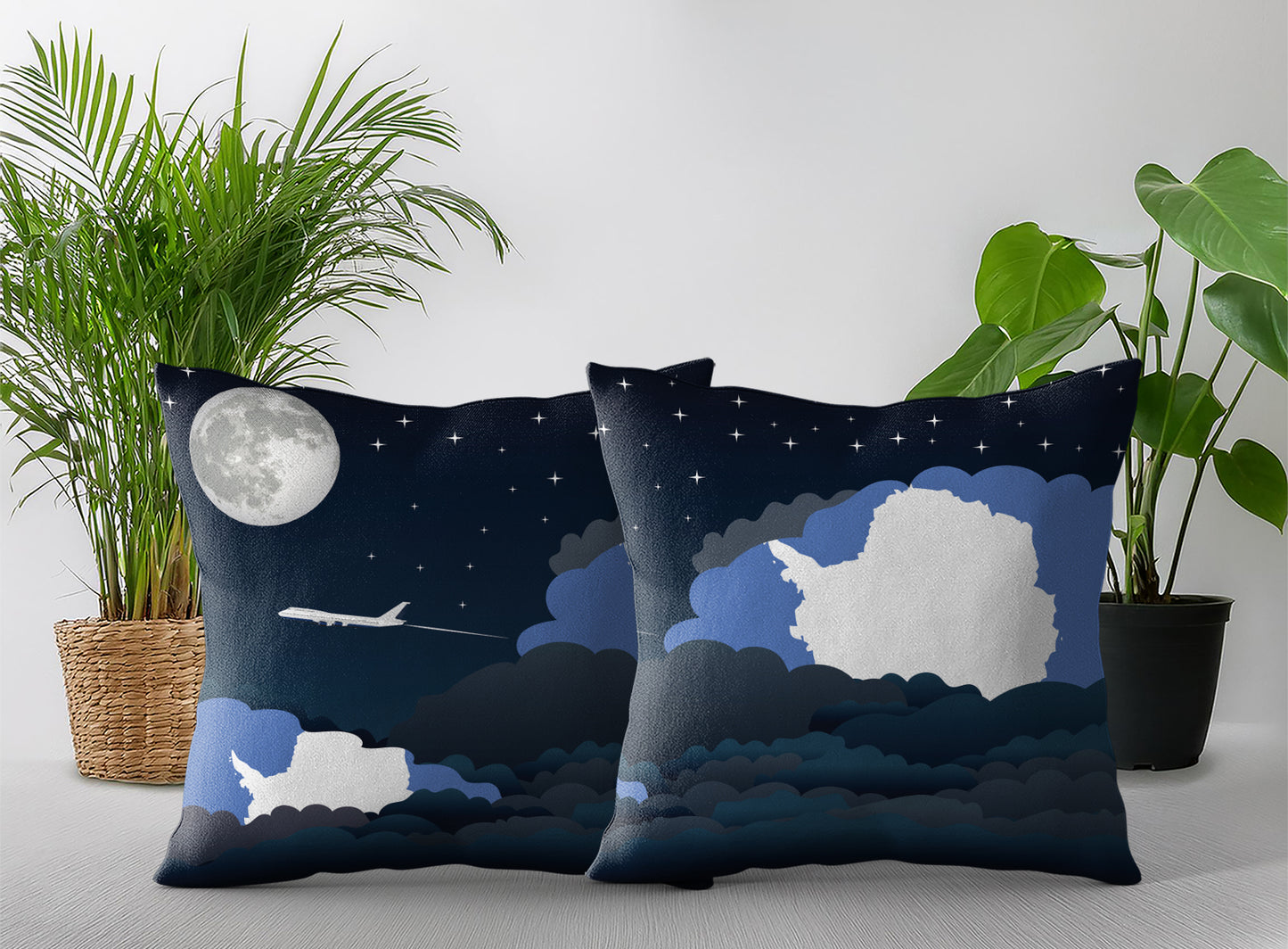 Antarctica World Airplane Night Clouds Square & Rectangle Pillow Cases | Aviation Night Sky Pillow Covers