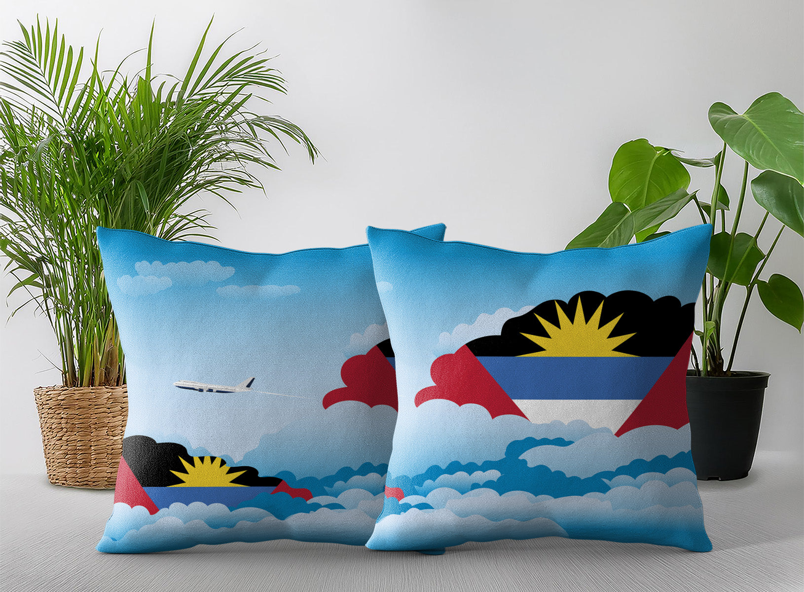 Antigua Case and Barbuda World Airplane Day Clouds Square & Rectangle Pillow Cases | Aviation Decorative Pillow Covers