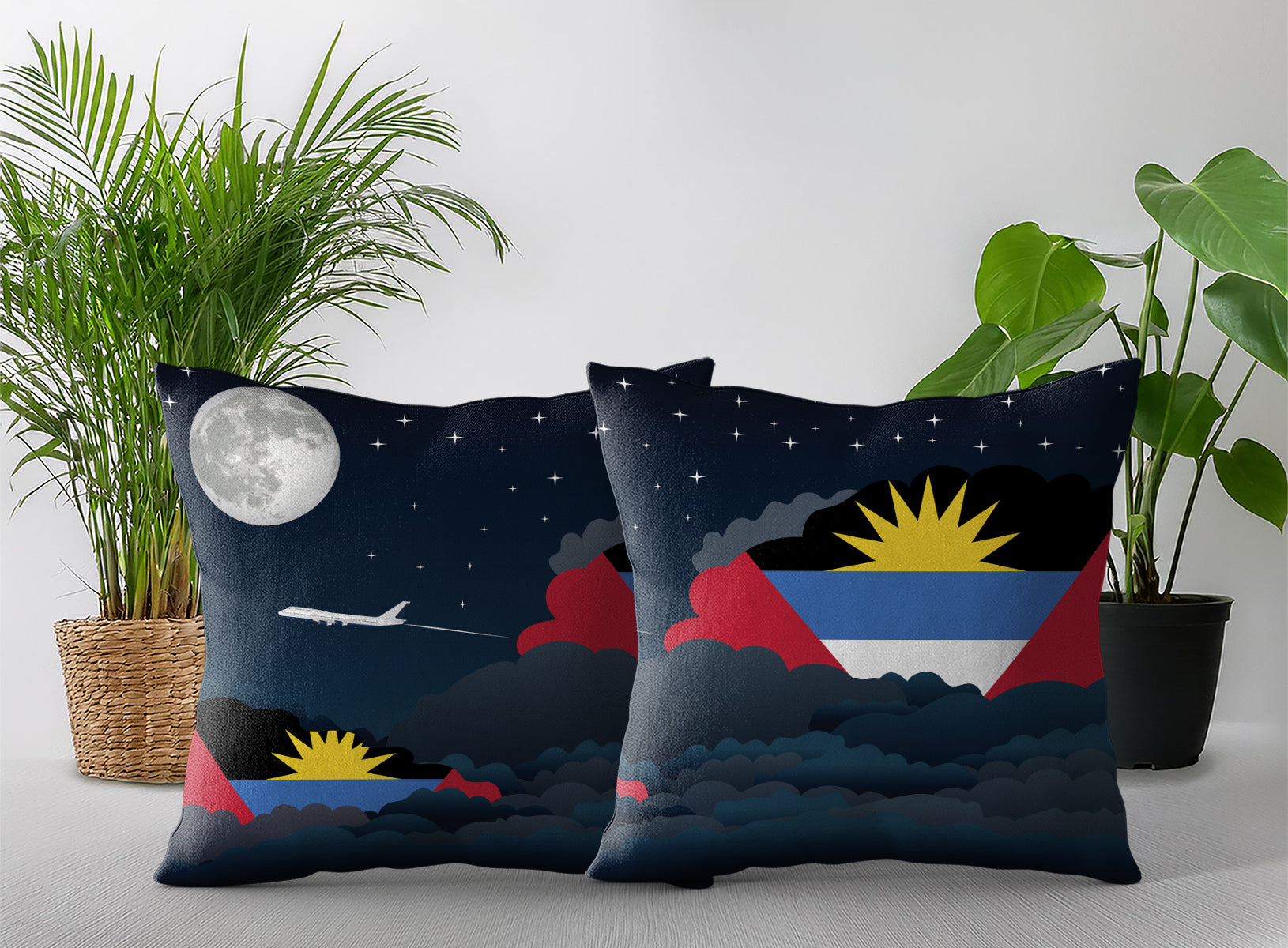 Antigua Case and Barbuda World Airplane Night Clouds Square & Rectangle Pillow Cases | Aviation Night Sky Pillow Covers