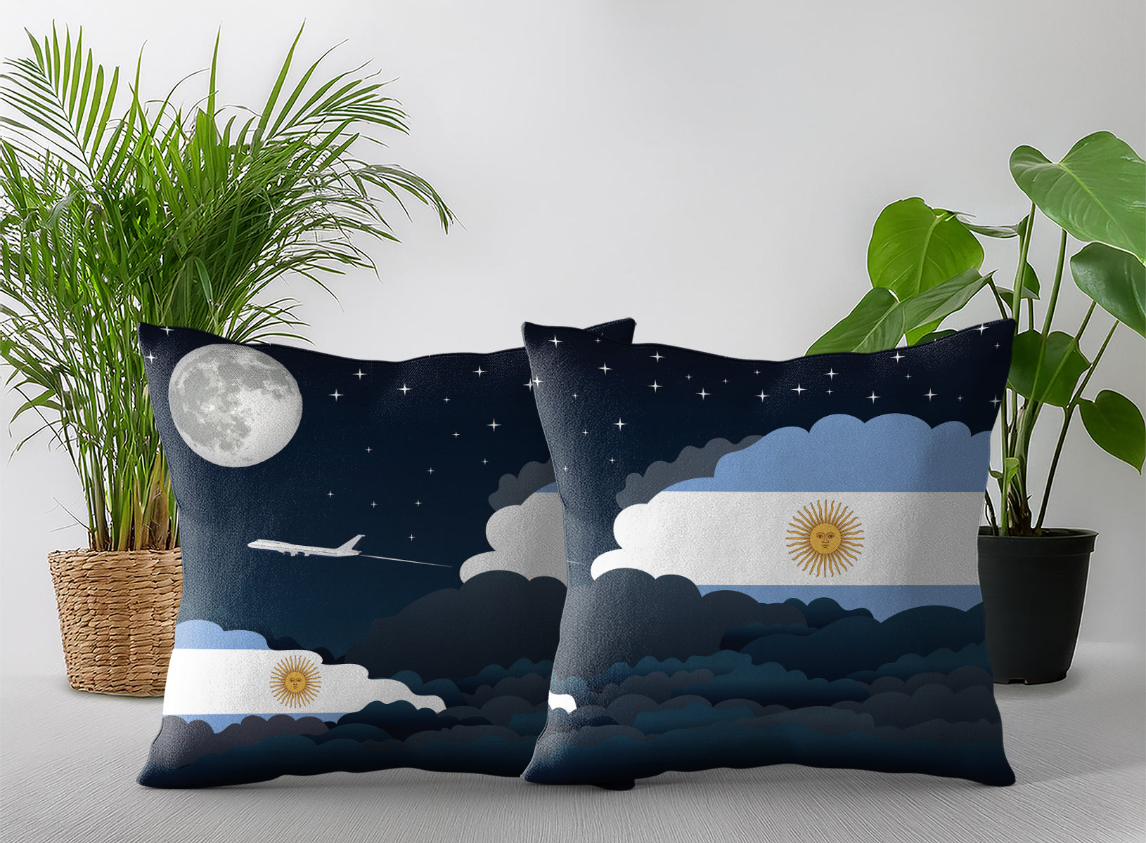 Argentina World Airplane Night Clouds Square & Rectangle Pillow Cases | Aviation Night Sky Pillow Covers