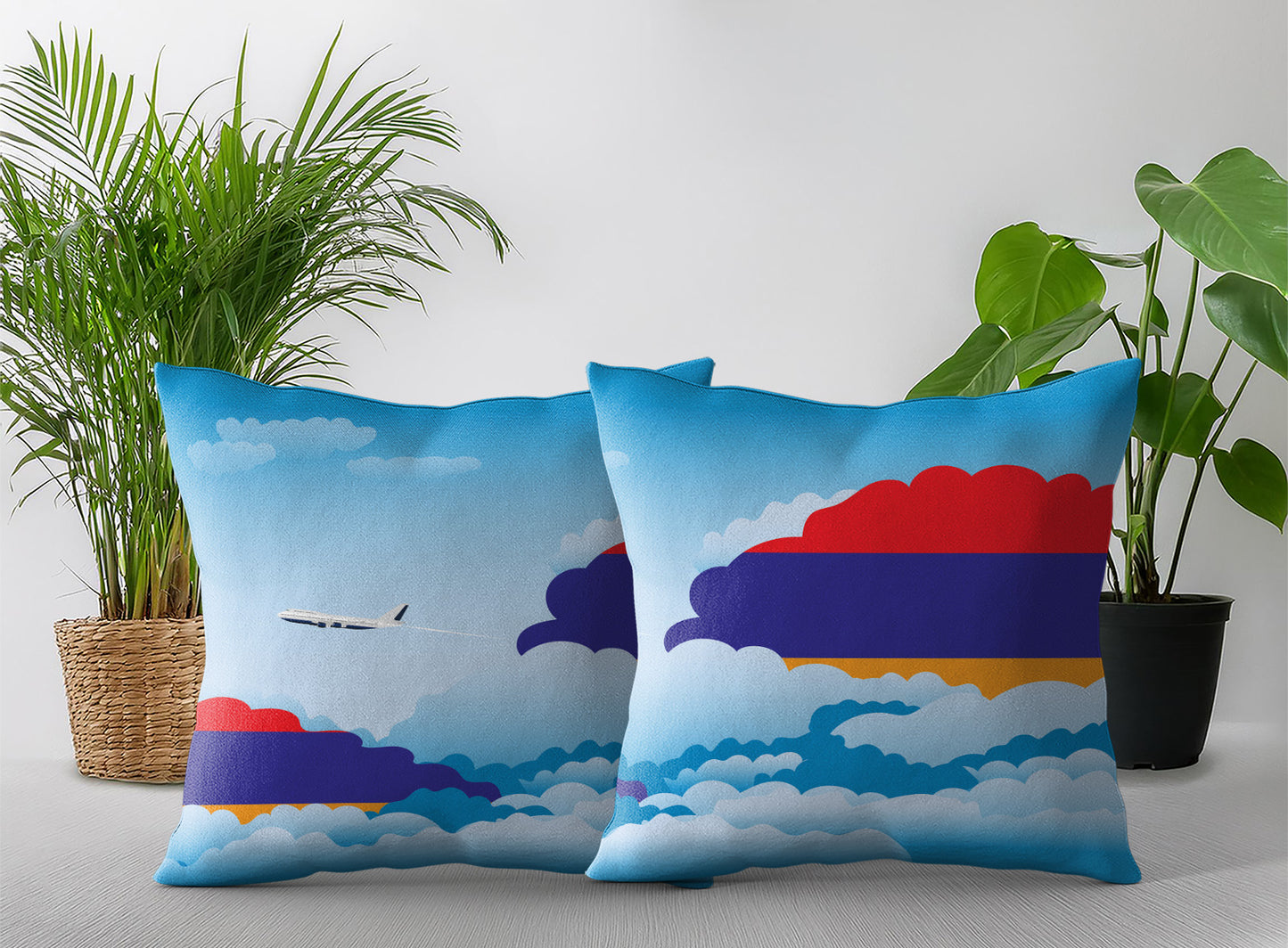 Armenia World Airplane Day Clouds Square & Rectangle Pillow Cases | Aviation Decorative Pillow Covers
