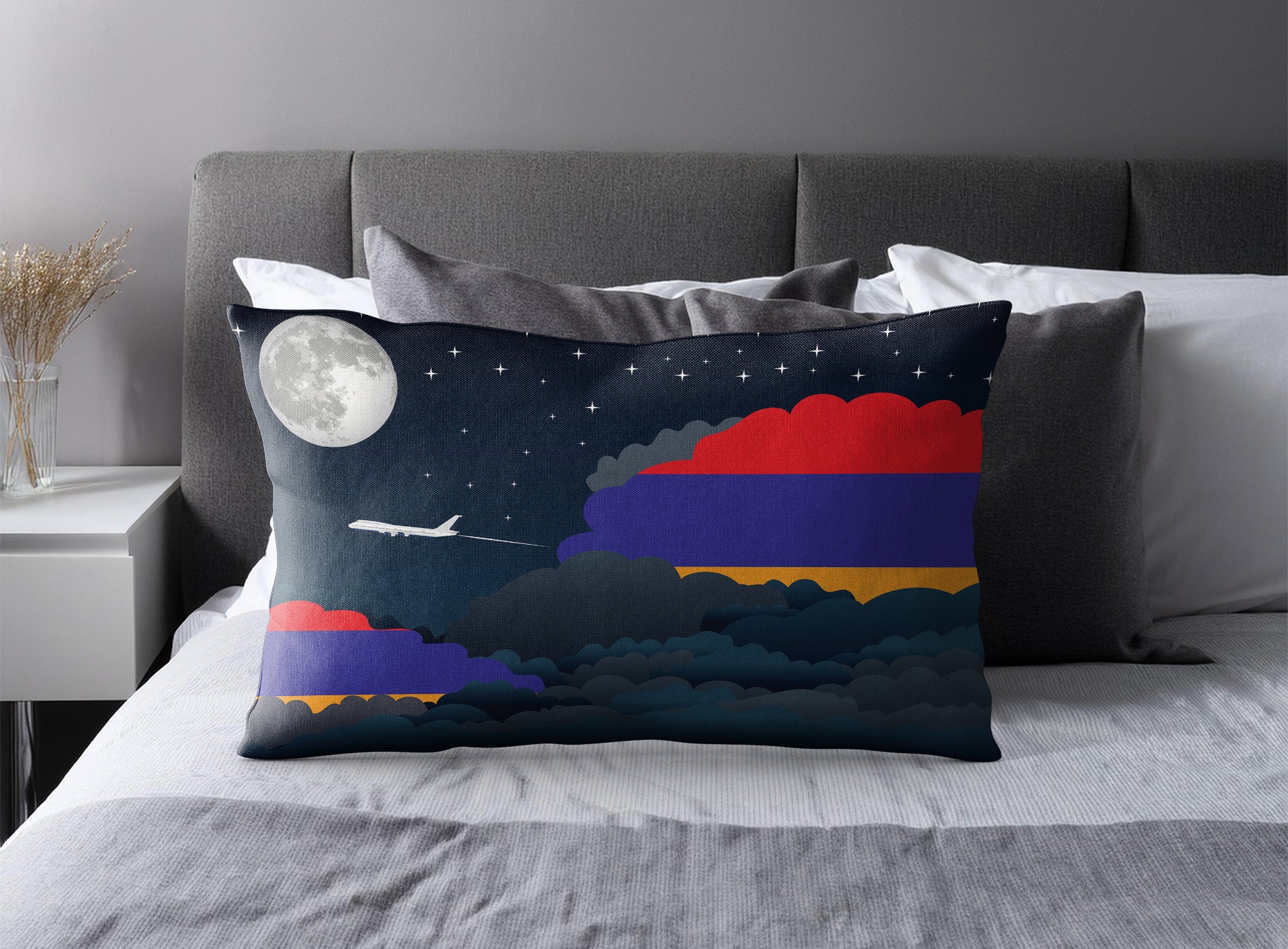 Armenia World Airplane Night Clouds Square & Rectangle Pillow Cases | Aviation Night Sky Pillow Covers
