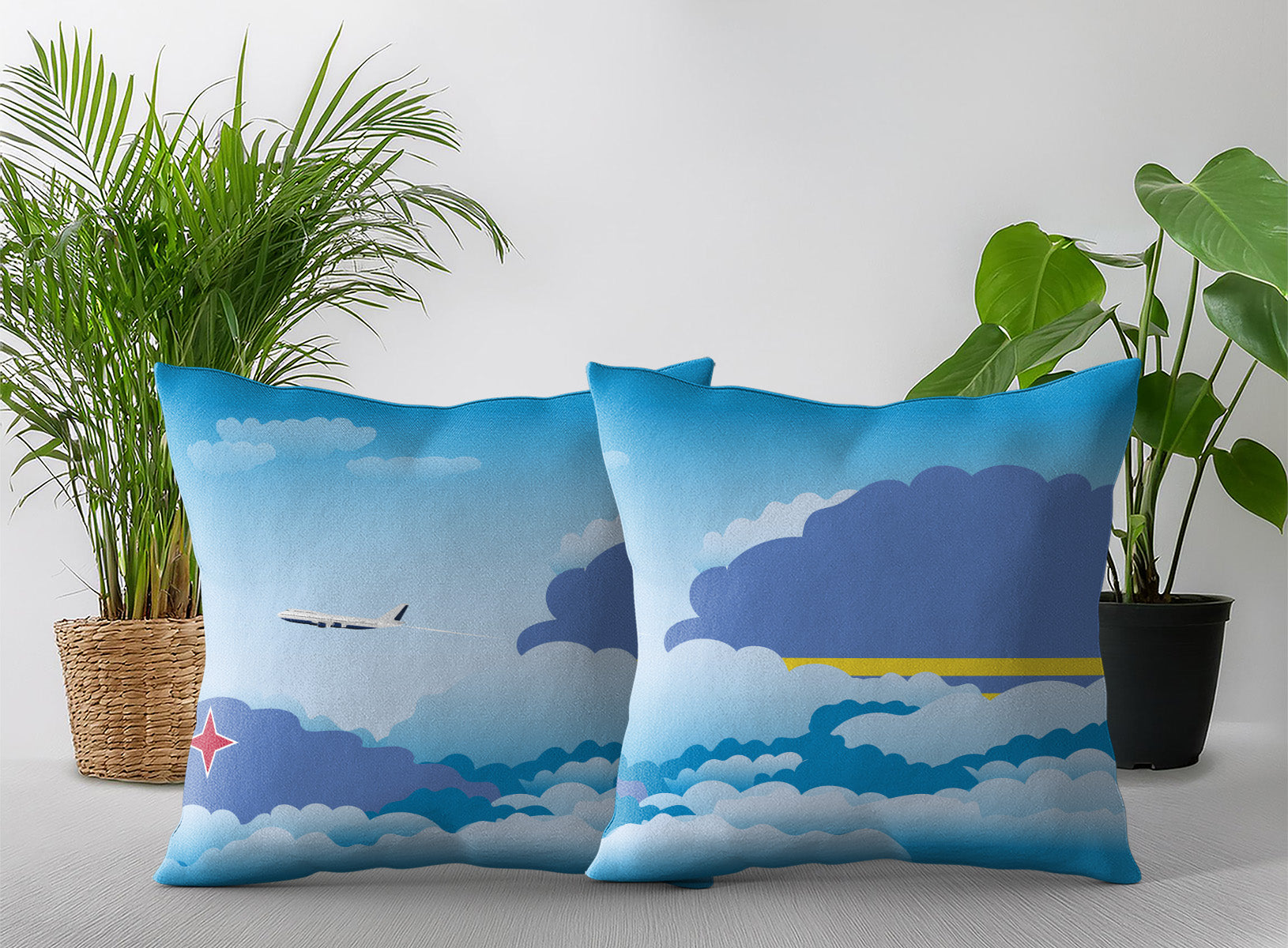 Aruba World Airplane Day Clouds Square & Rectangle Pillow Cases | Aviation Decorative Pillow Covers