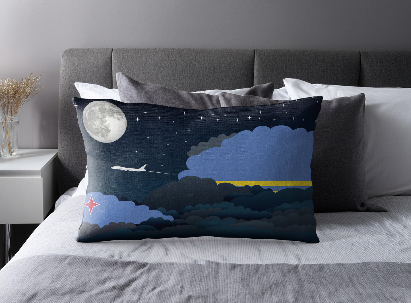 Aruba World Airplane Night Clouds Square & Rectangle Pillow Cases | Aviation Night Sky Pillow Covers