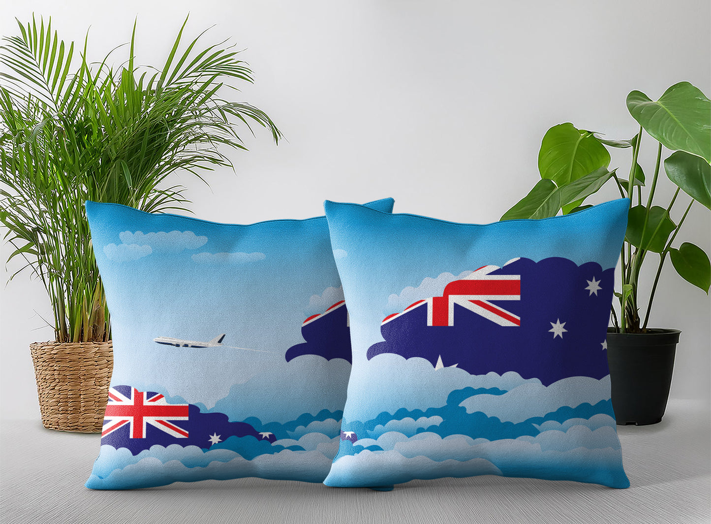 Australia World Airplane Day Clouds Square & Rectangle Pillow Cases | Aviation Decorative Pillow Covers