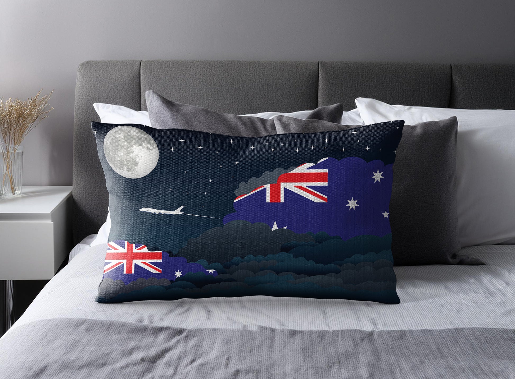 Australia World Airplane Night Clouds Square & Rectangle Pillow Cases | Aviation Night Sky Pillow Covers