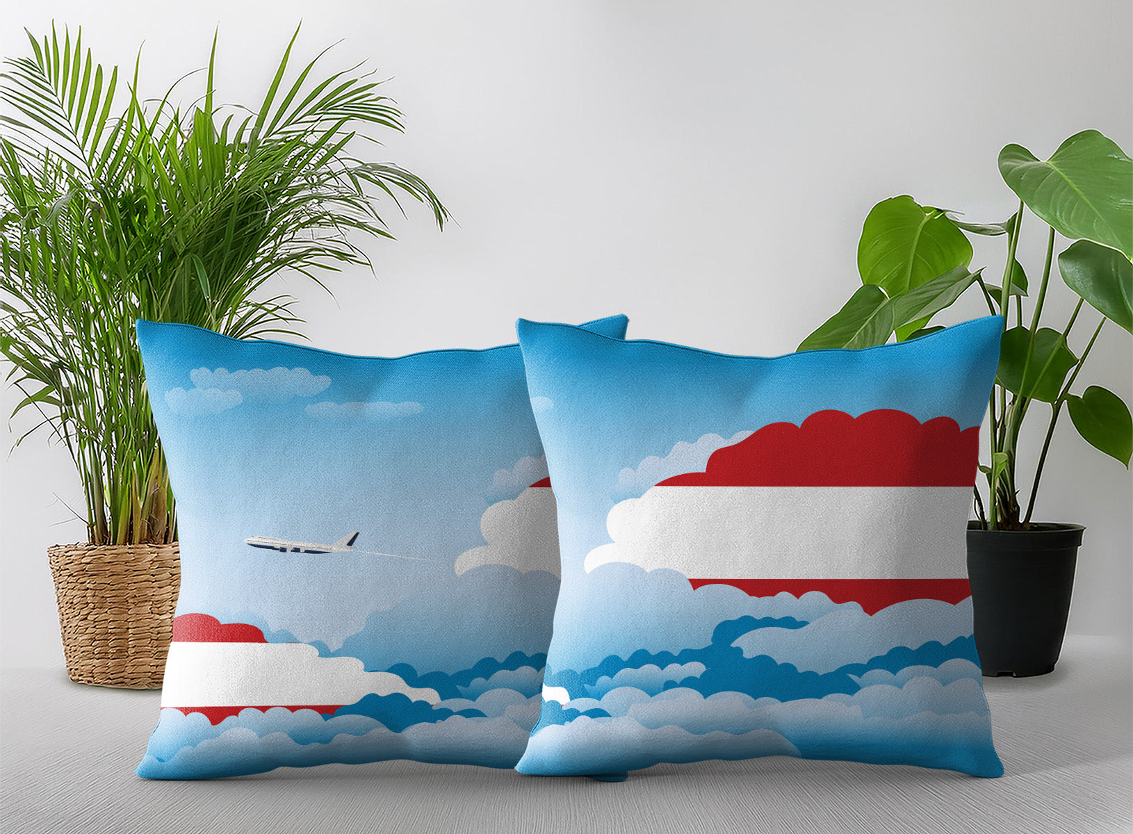 Austria World Airplane Day Clouds Square & Rectangle Pillow Cases | Aviation Decorative Pillow Covers