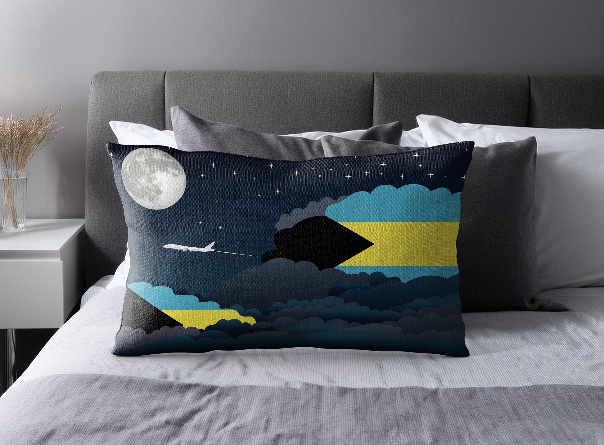 Bahamas World Airplane Night Clouds Square & Rectangle Pillow Cases | Aviation Night Sky Pillow Covers