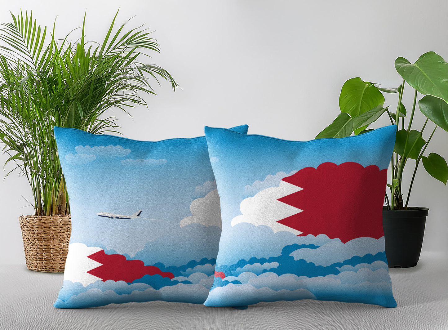 Bahrain World Airplane Day Clouds Square & Rectangle Pillow Cases | Aviation Decorative Pillow Covers
