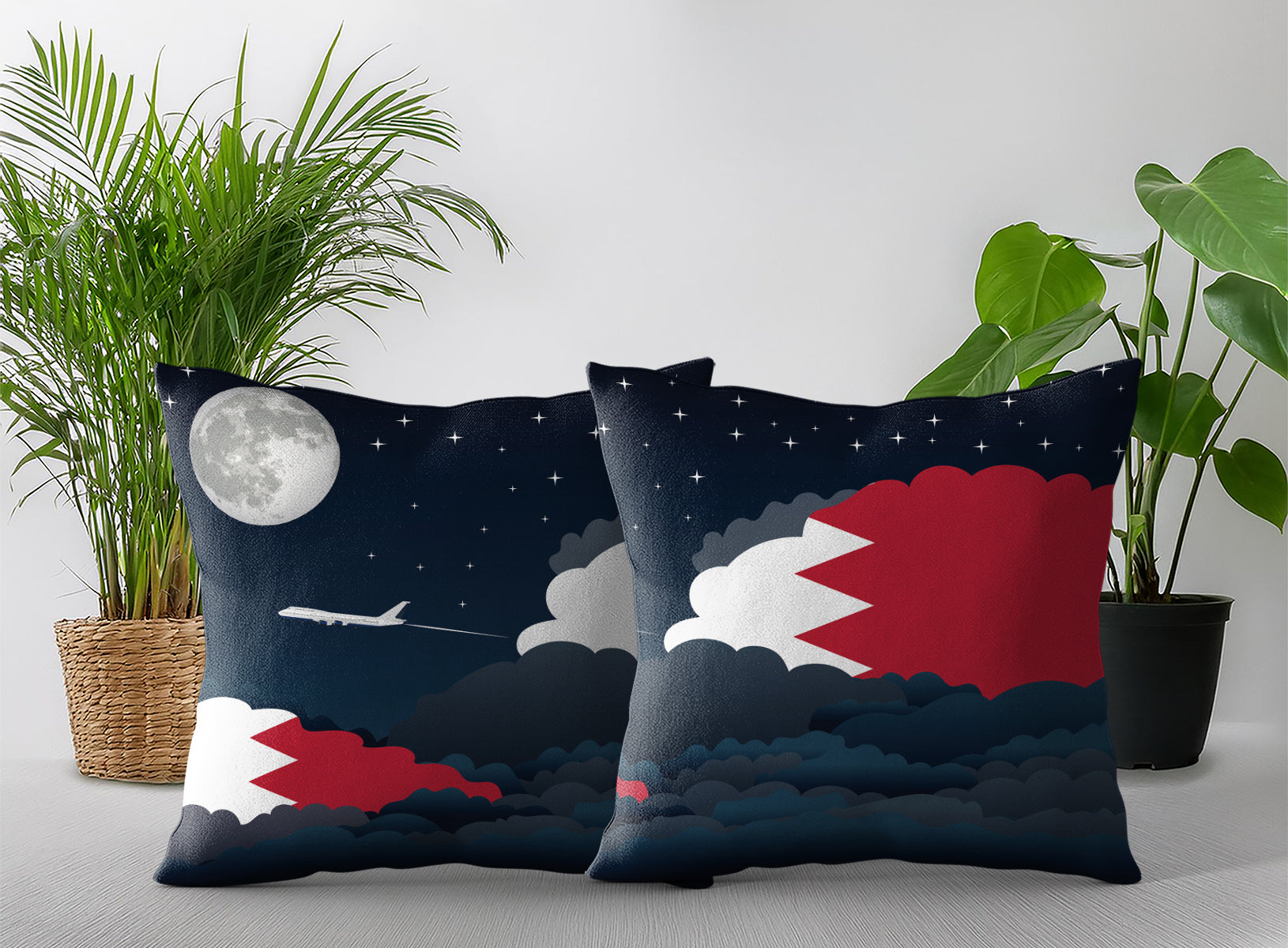 Bahrain World Airplane Night Clouds Square & Rectangle Pillow Cases | Aviation Night Sky Pillow Covers