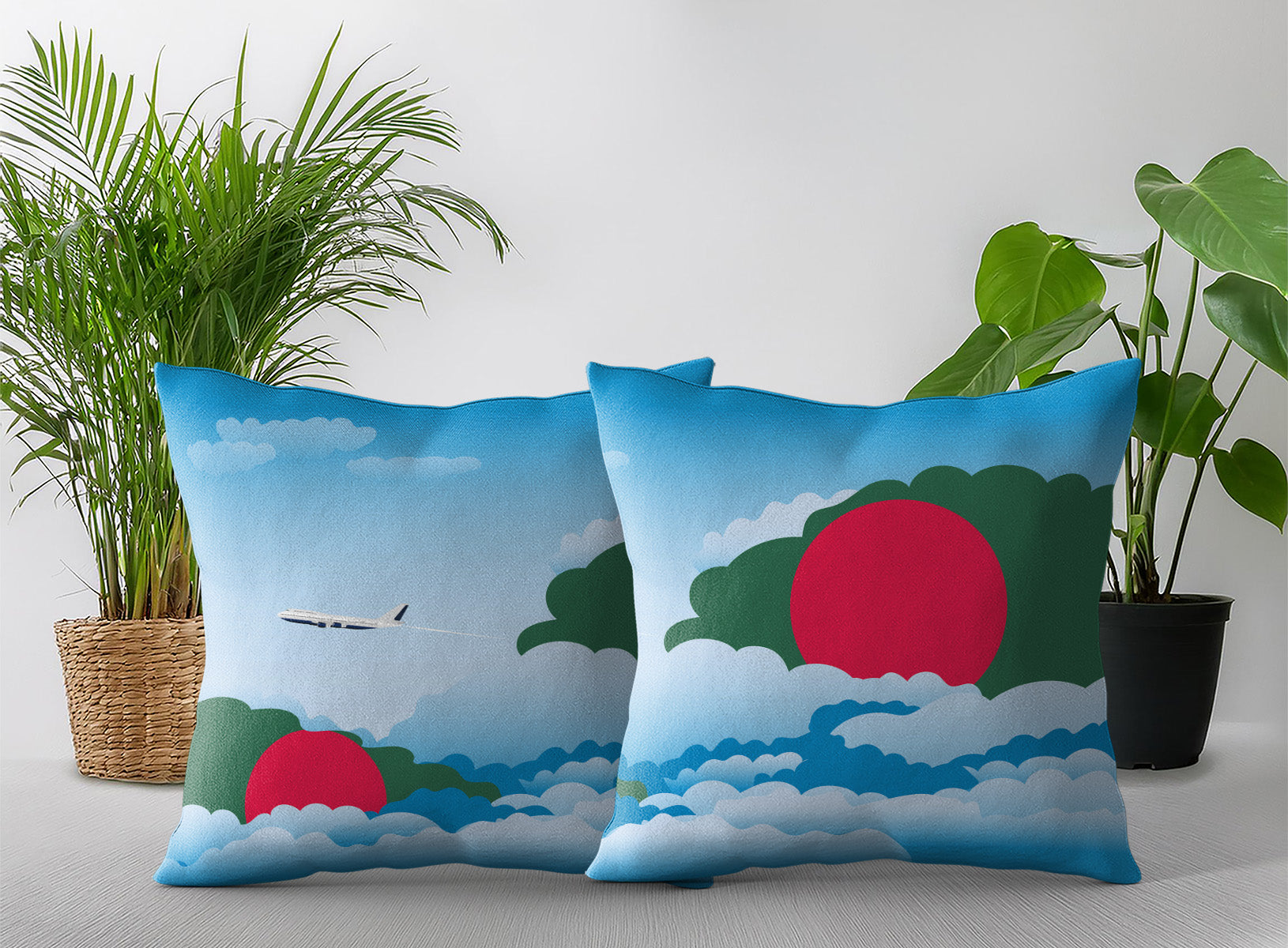 Bangladesh World Airplane Day Clouds Square & Rectangle Pillow Cases | Aviation Decorative Pillow Covers