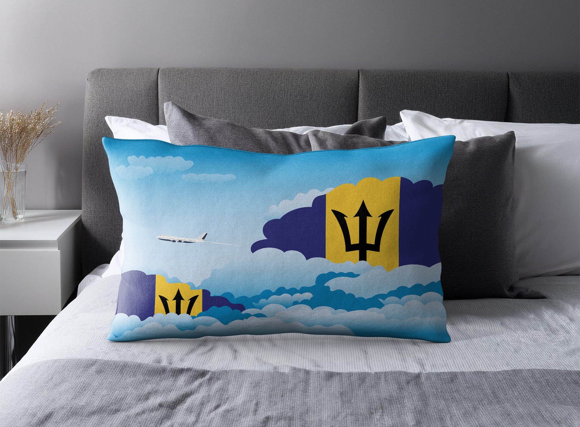 Barbados World Airplane Day Clouds Square & Rectangle Pillow Cases | Aviation Decorative Pillow Covers