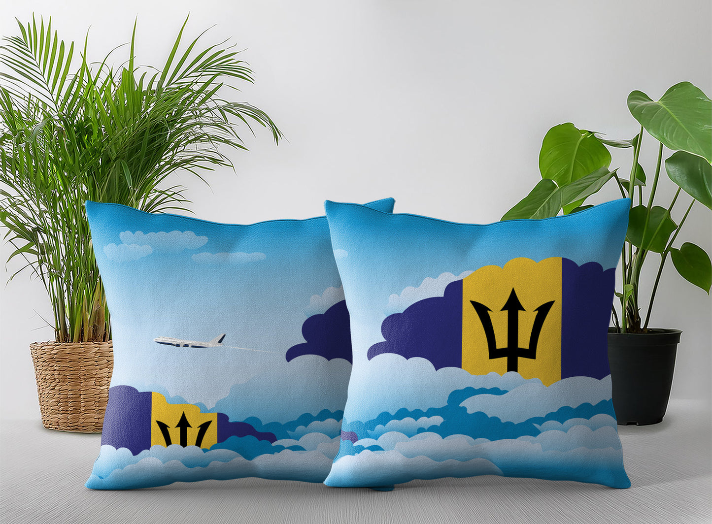 Barbados World Airplane Day Clouds Square & Rectangle Pillow Cases | Aviation Decorative Pillow Covers