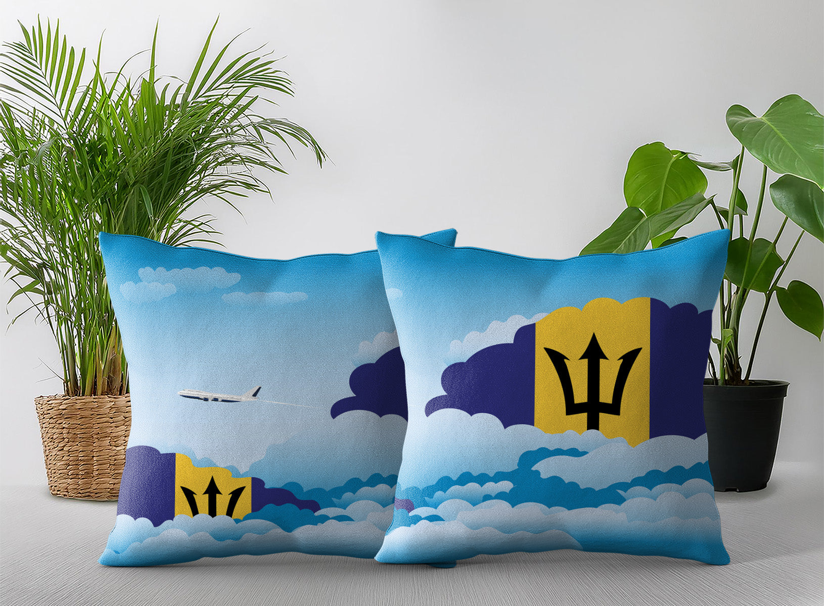 Barbados World Airplane Day Clouds Square & Rectangle Pillow Cases | Aviation Decorative Pillow Covers