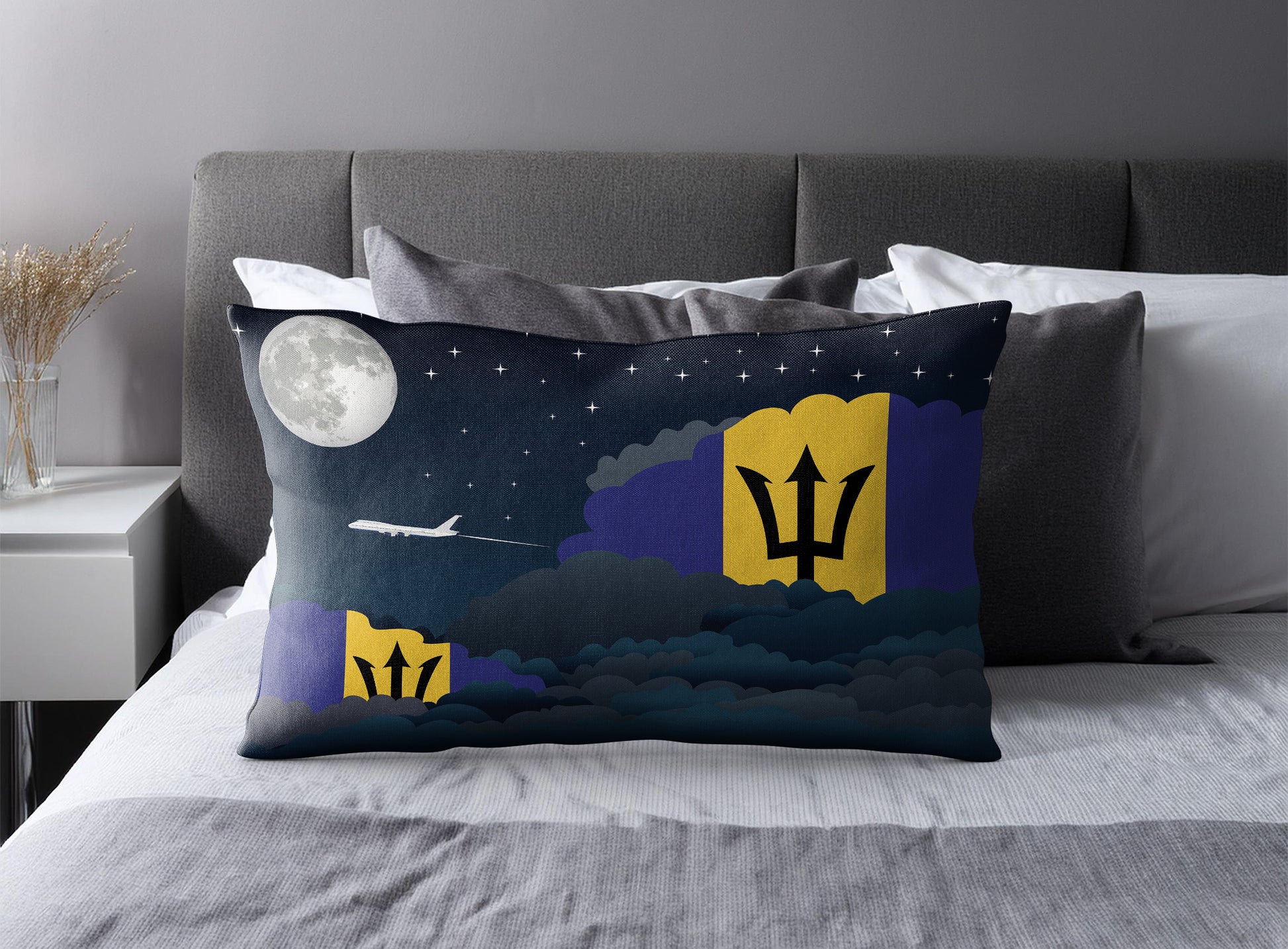 Barbados World Airplane Night Clouds Square & Rectangle Pillow Cases | Aviation Night Sky Pillow Covers