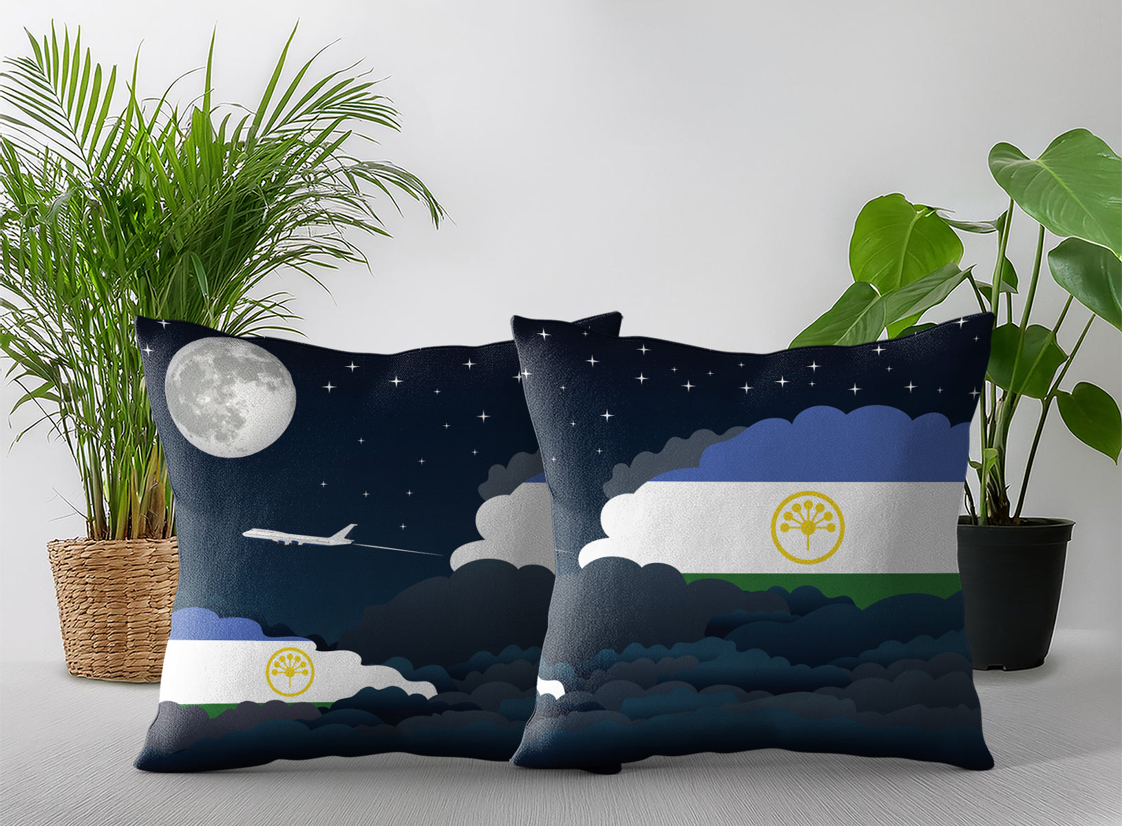 Bashkortostan World Airplane Night Clouds Square & Rectangle Pillow Cases | Aviation Night Sky Pillow Covers