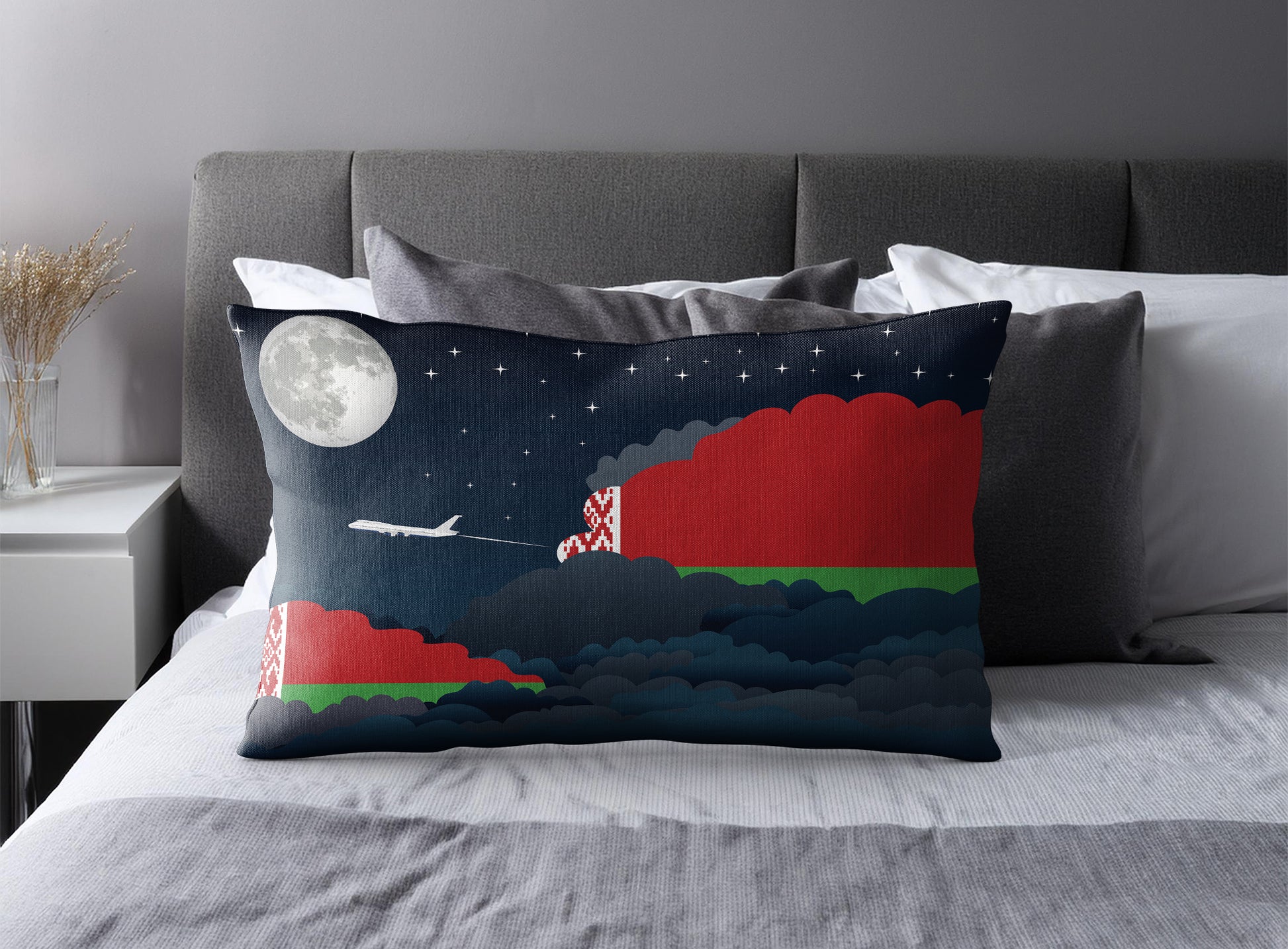 Belarus World Airplane Night Clouds Square & Rectangle Pillow Cases | Aviation Night Sky Pillow Covers