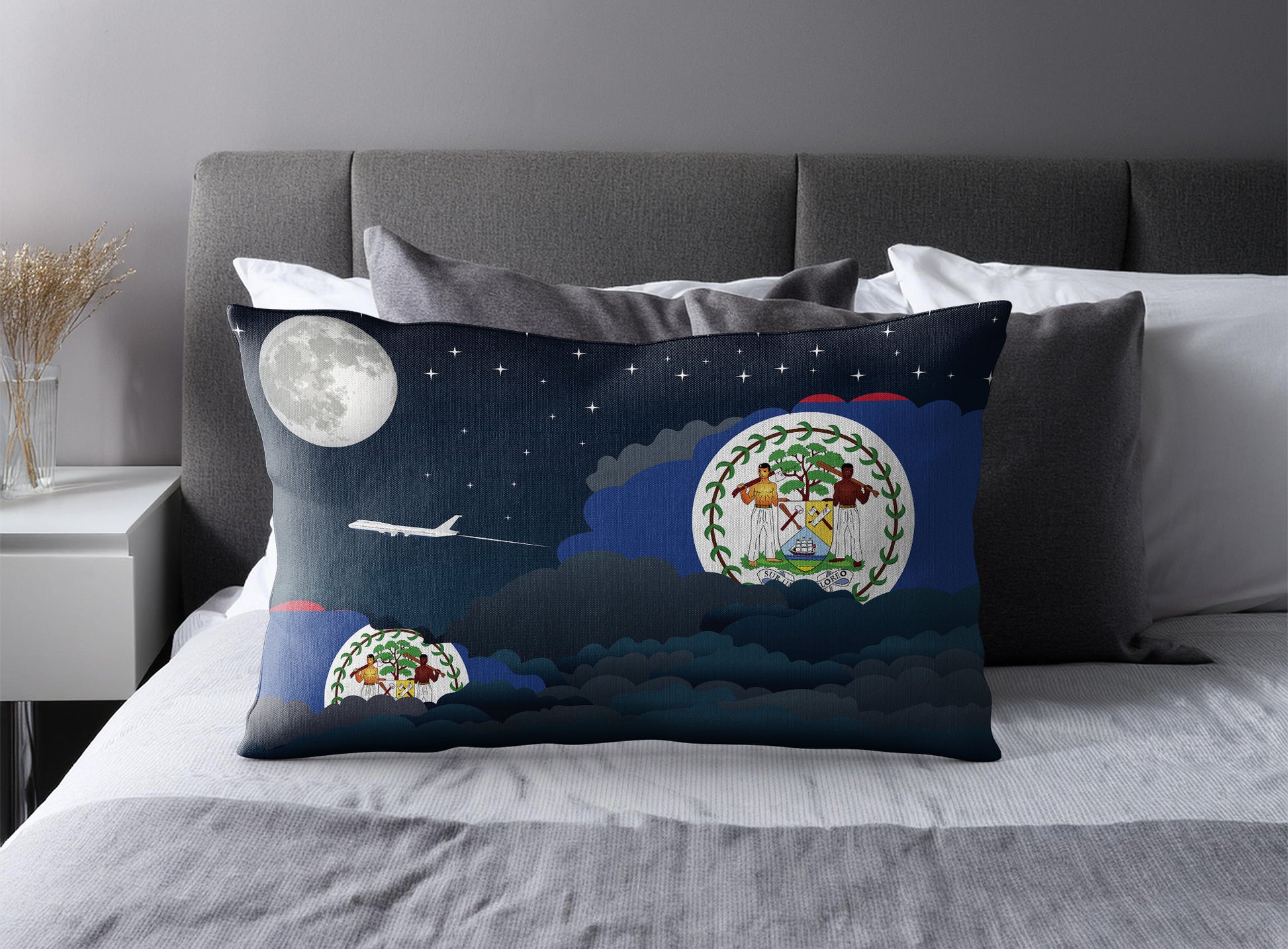 Belize World Airplane Night Clouds Square & Rectangle Pillow Cases | Aviation Night Sky Pillow Covers