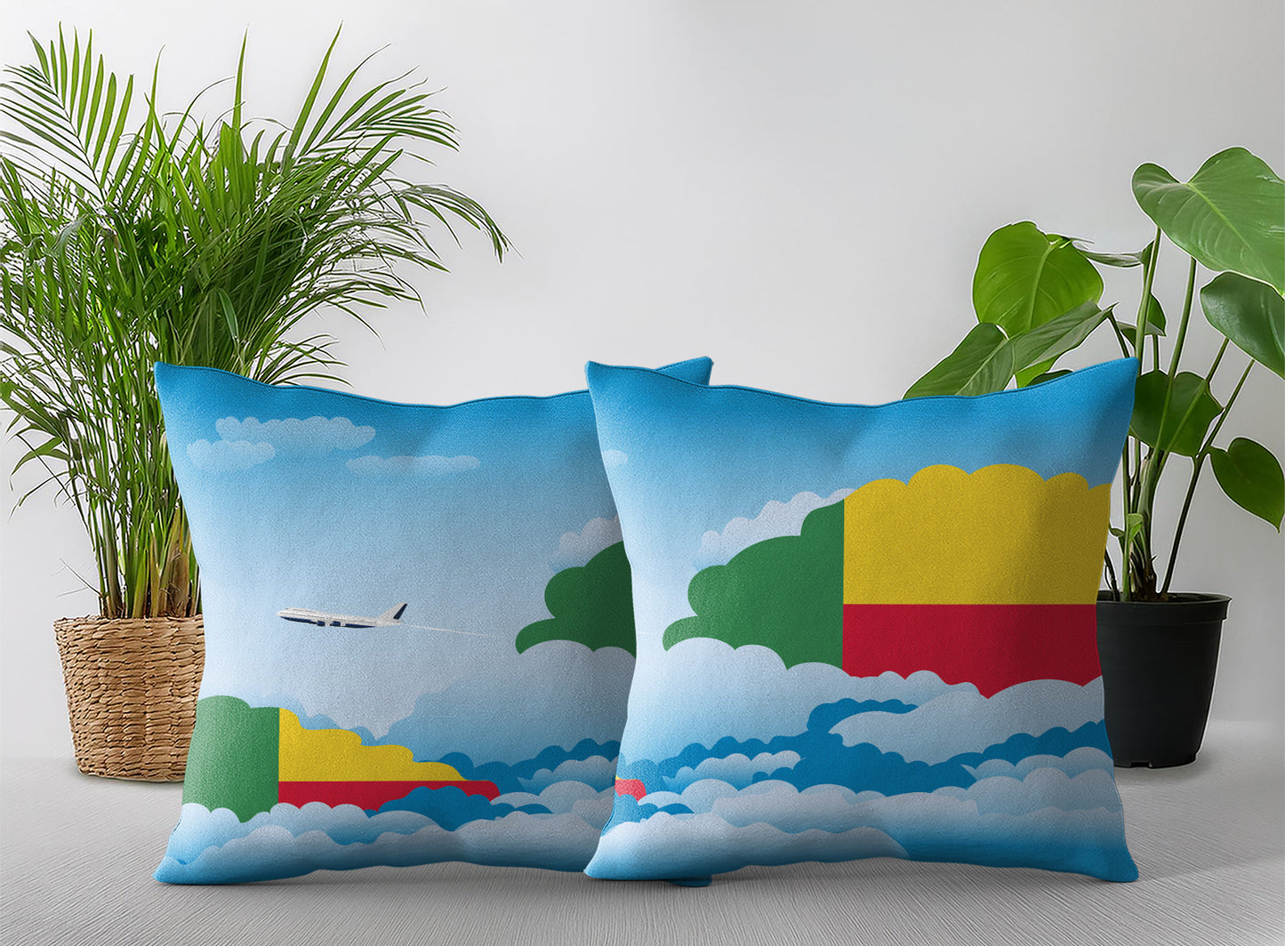 Benin World Airplane Day Clouds Square & Rectangle Pillow Cases | Aviation Decorative Pillow Covers