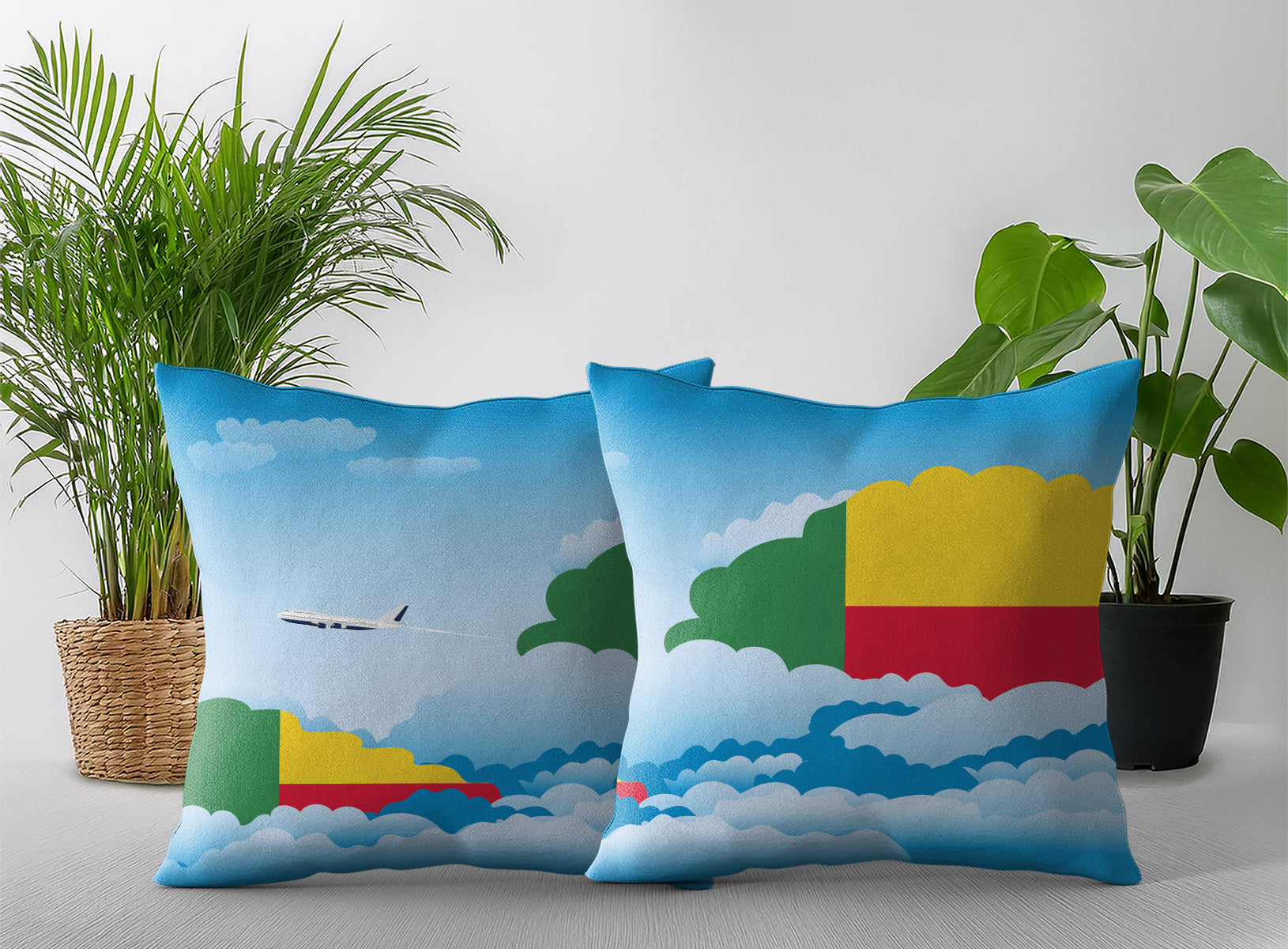 Benin World Airplane Day Clouds Square & Rectangle Pillow Cases | Aviation Decorative Pillow Covers
