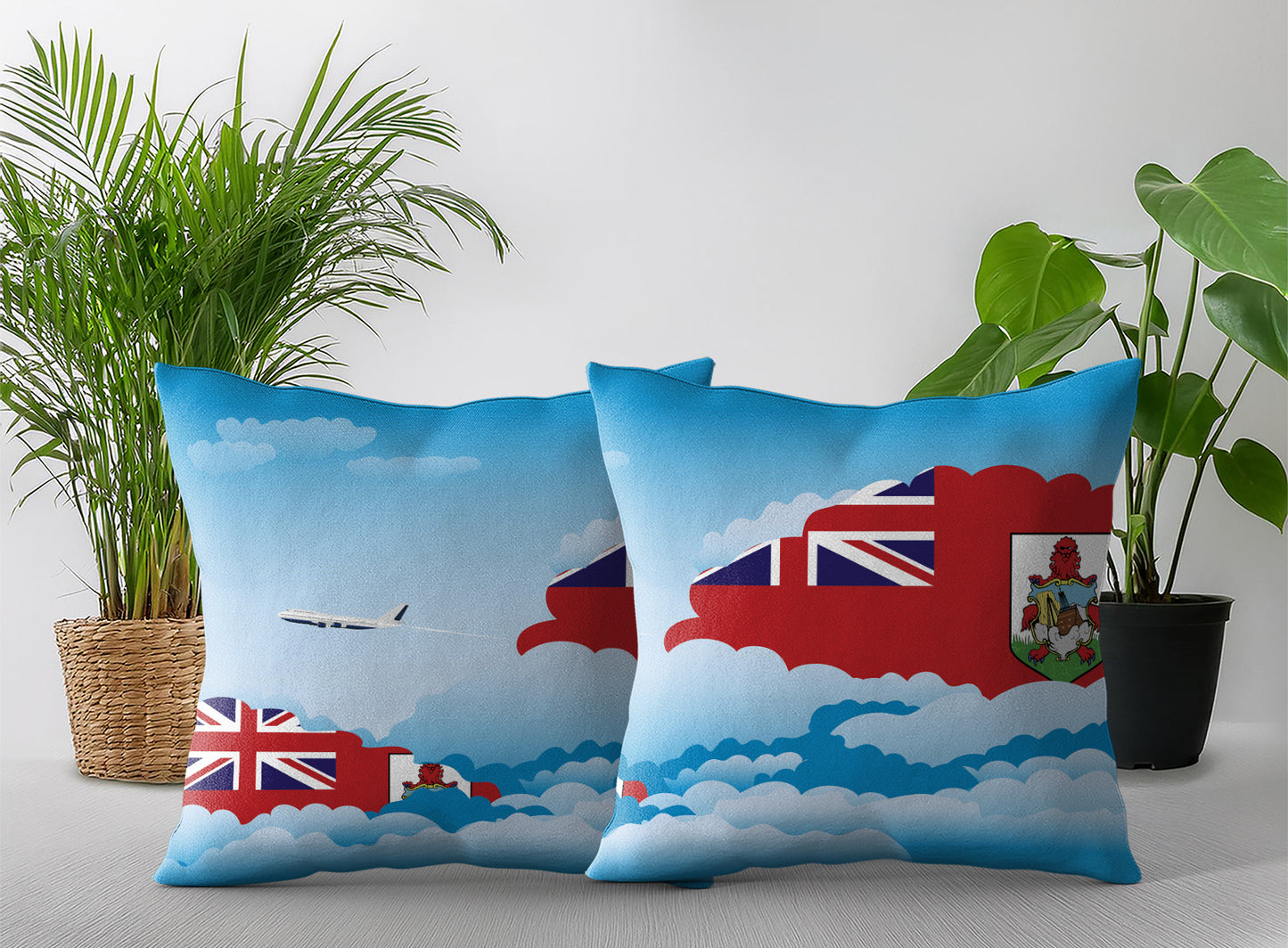 Bermuda World Airplane Day Clouds Square & Rectangle Pillow Cases | Aviation Decorative Pillow Covers