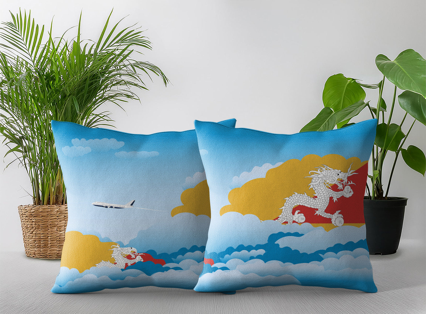Bhutan World Airplane Day Clouds Square & Rectangle Pillow Cases | Aviation Decorative Pillow Covers