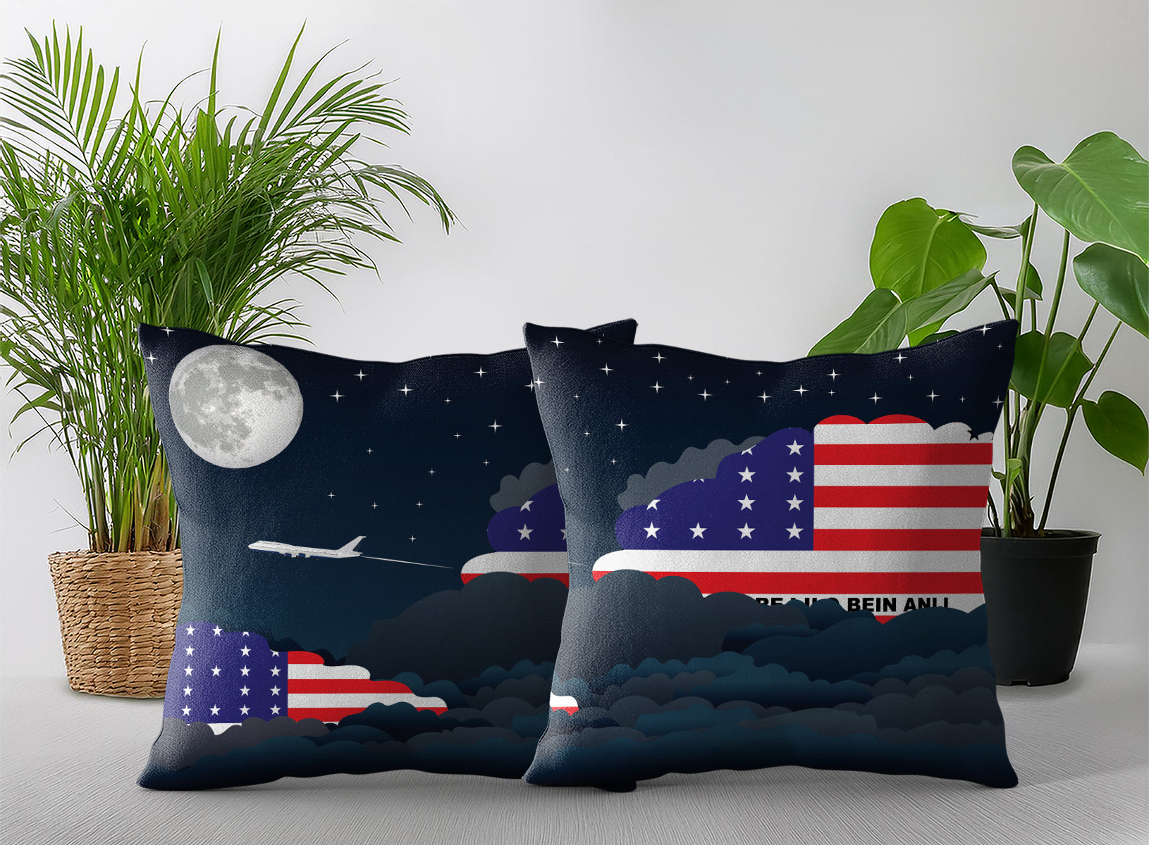 Bikini Atoll World Airplane Night Clouds Square & Rectangle Pillow Cases | Aviation Night Sky Pillow Covers