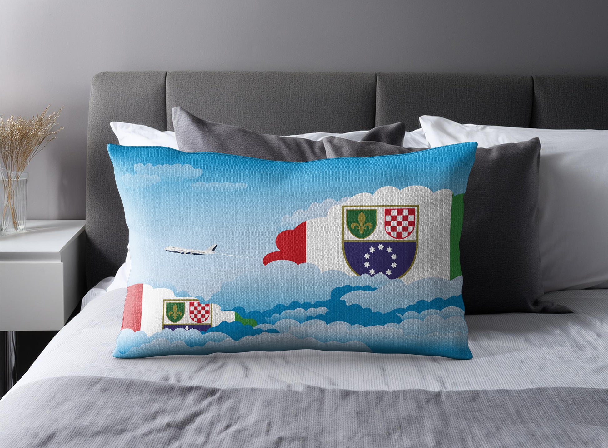 Bosnia Case and Herzegovina Federation of World Airplane Day Clouds Square & Rectangle Pillow Cases | Aviation Decorative Pillow Covers