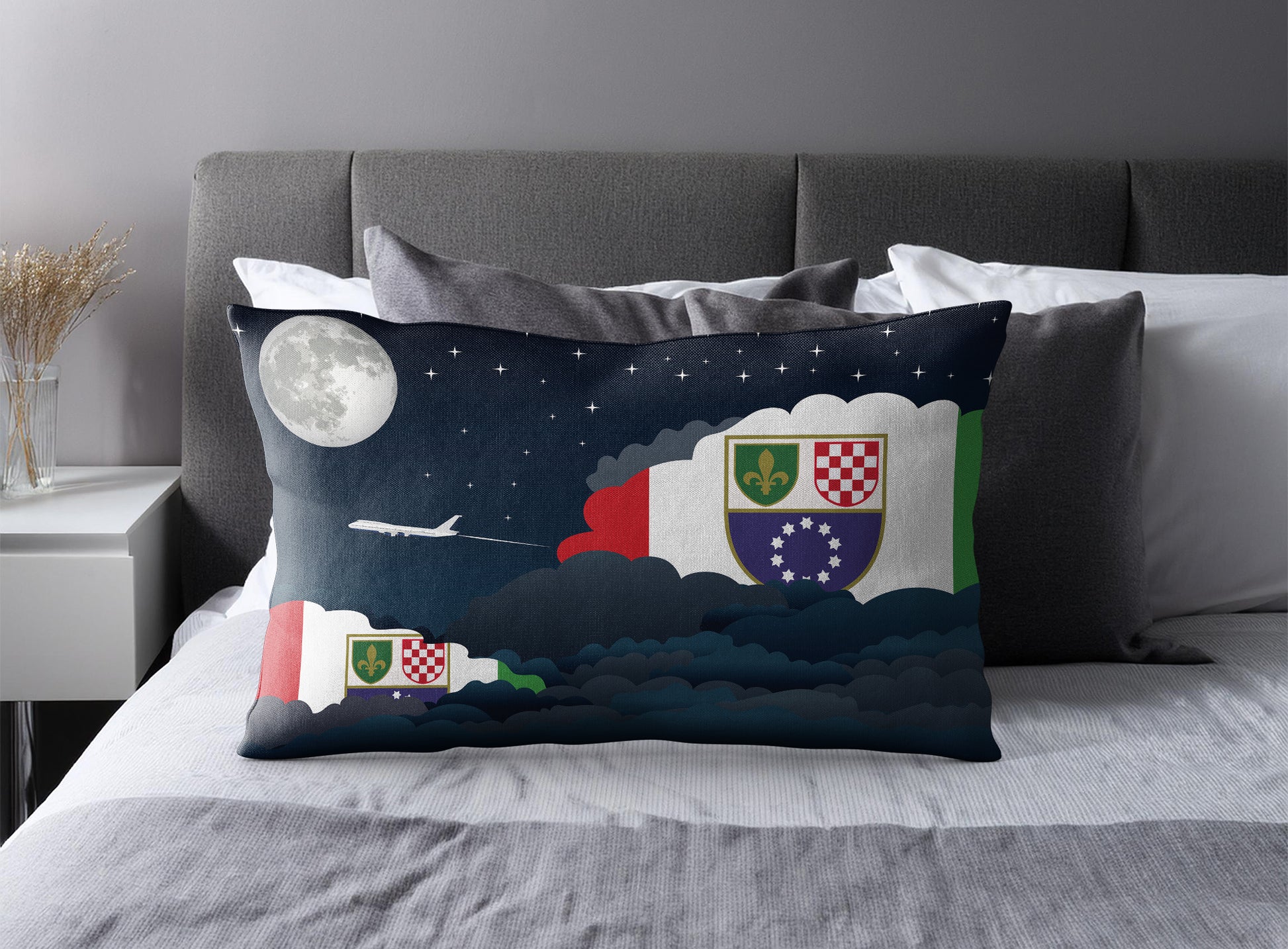Bosnia Case and Herzegovina Federation of World Airplane Night Clouds Square & Rectangle Pillow Cases | Aviation Night Sky Pillow Covers