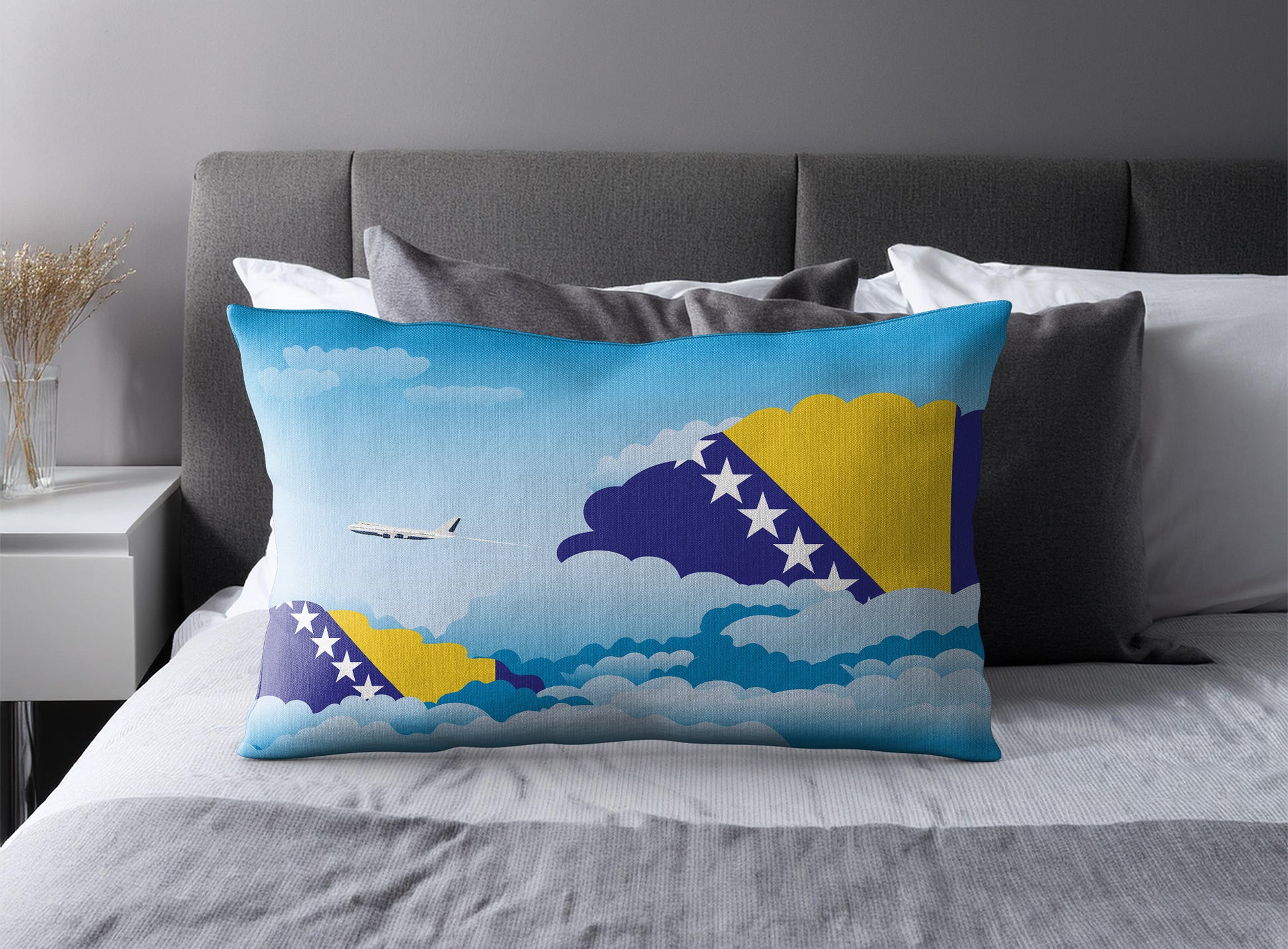 Bosnia Case and Herzegovina World Airplane Day Clouds Square & Rectangle Pillow Cases | Aviation Decorative Pillow Covers