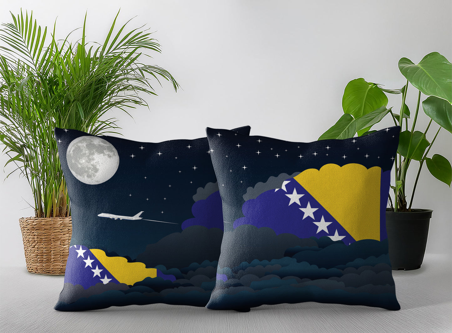 Bosnia Case and Herzegovina World Airplane Night Clouds Square & Rectangle Pillow Cases | Aviation Night Sky Pillow Covers