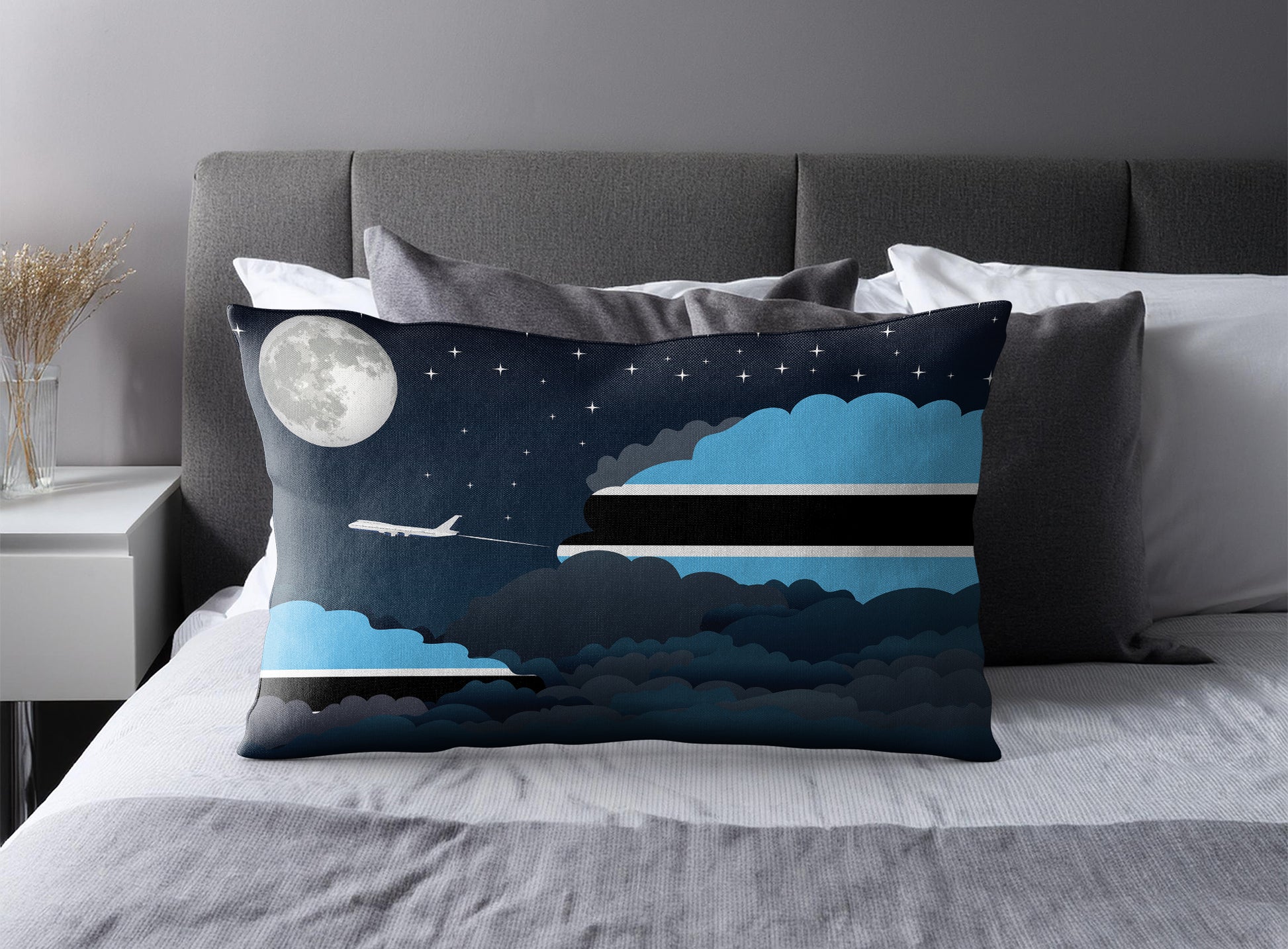 Botswana World Airplane Night Clouds Square & Rectangle Pillow Cases | Aviation Night Sky Pillow Covers