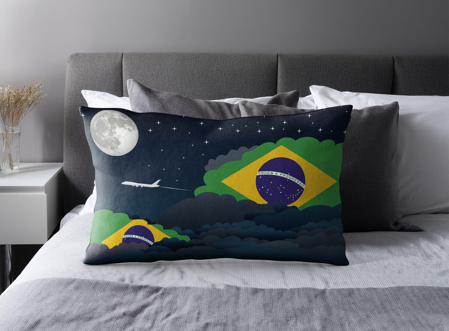 Brazil World Airplane Night Clouds Square & Rectangle Pillow Cases | Aviation Night Sky Pillow Covers