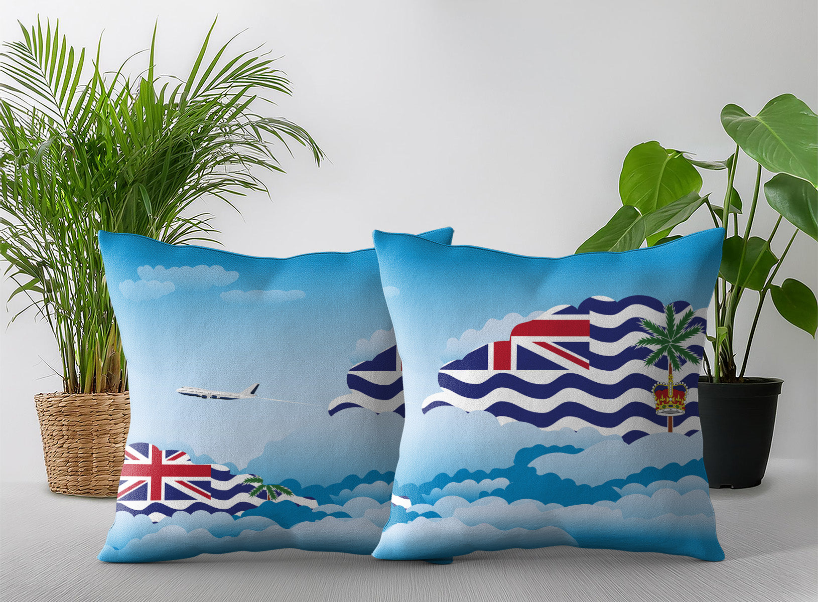 British Indian Ocean Territory World Airplane Day Clouds Square & Rectangle Pillow Cases | Aviation Decorative Pillow Covers