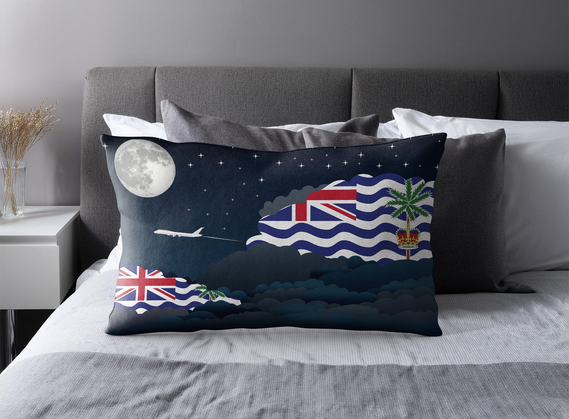 British Indian Ocean Territory World Airplane Night Clouds Square & Rectangle Pillow Cases | Aviation Night Sky Pillow Covers