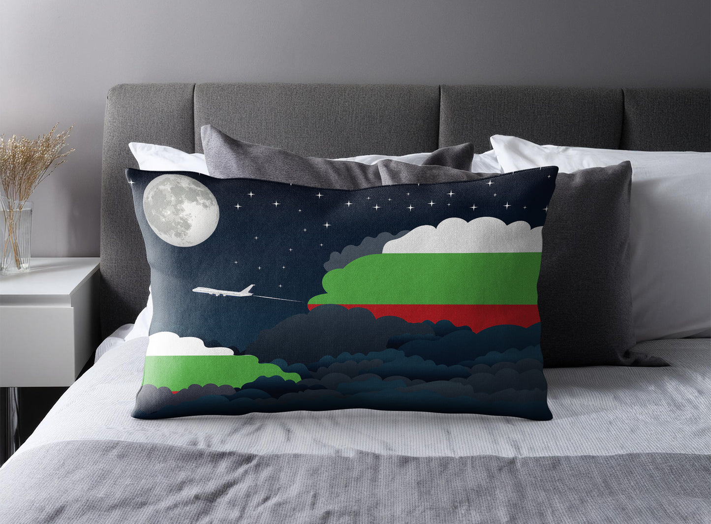 Bulgaria World Airplane Night Clouds Square & Rectangle Pillow Cases | Aviation Night Sky Pillow Covers