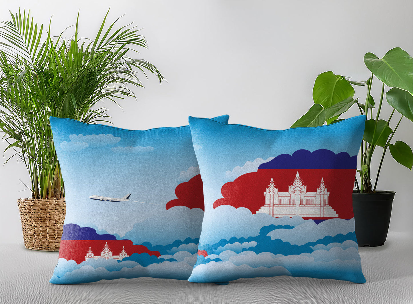 Cambodia World Airplane Day Clouds Square & Rectangle Pillow Cases | Aviation Decorative Pillow Covers
