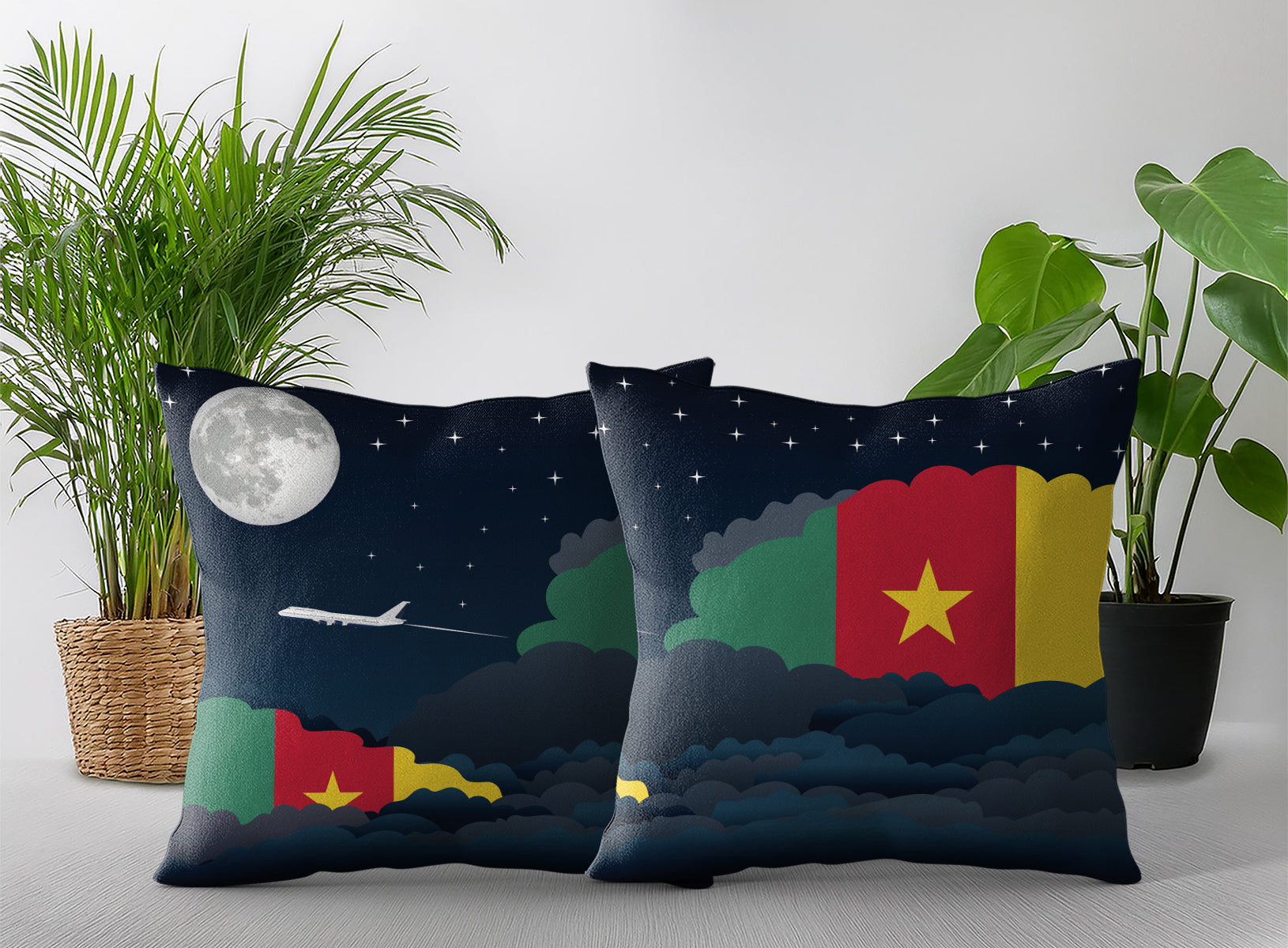 Cameroon World Airplane Night Clouds Square & Rectangle Pillow Cases | Aviation Night Sky Pillow Covers
