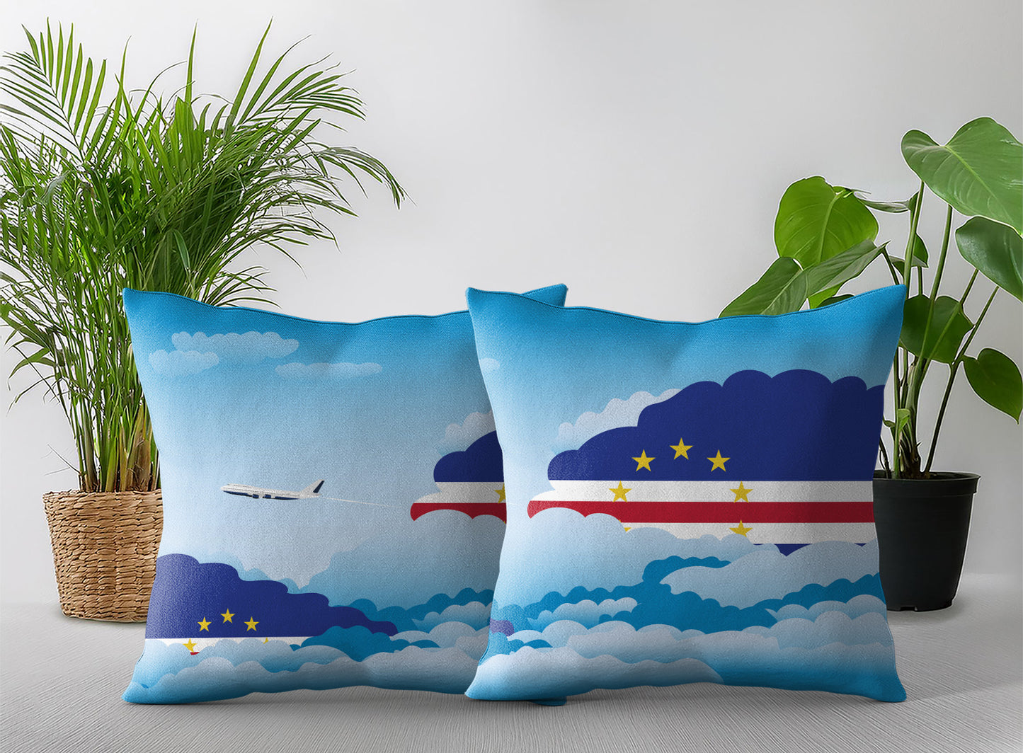 Cape Verde World Airplane Day Clouds Square & Rectangle Pillow Cases | Aviation Decorative Pillow Covers