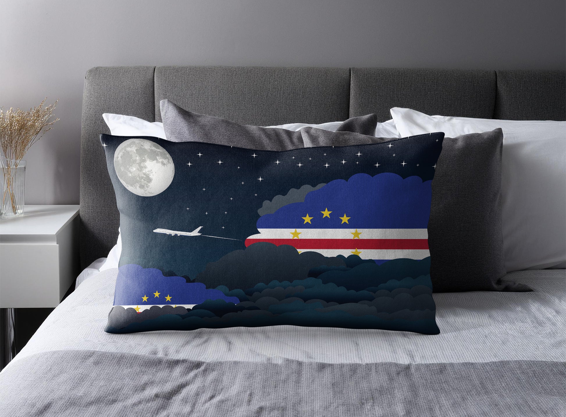 Cape Verde World Airplane Night Clouds Square & Rectangle Pillow Cases | Aviation Night Sky Pillow Covers