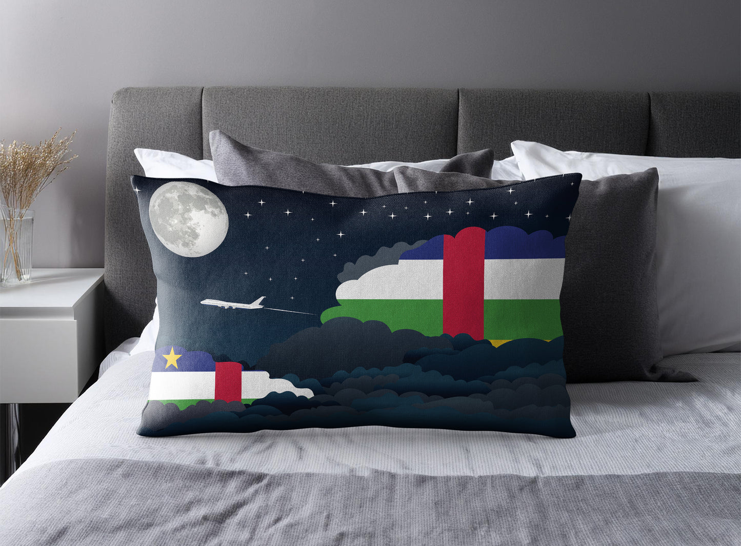 Central African Republic World Airplane Night Clouds Square & Rectangle Pillow Cases | Aviation Night Sky Pillow Covers