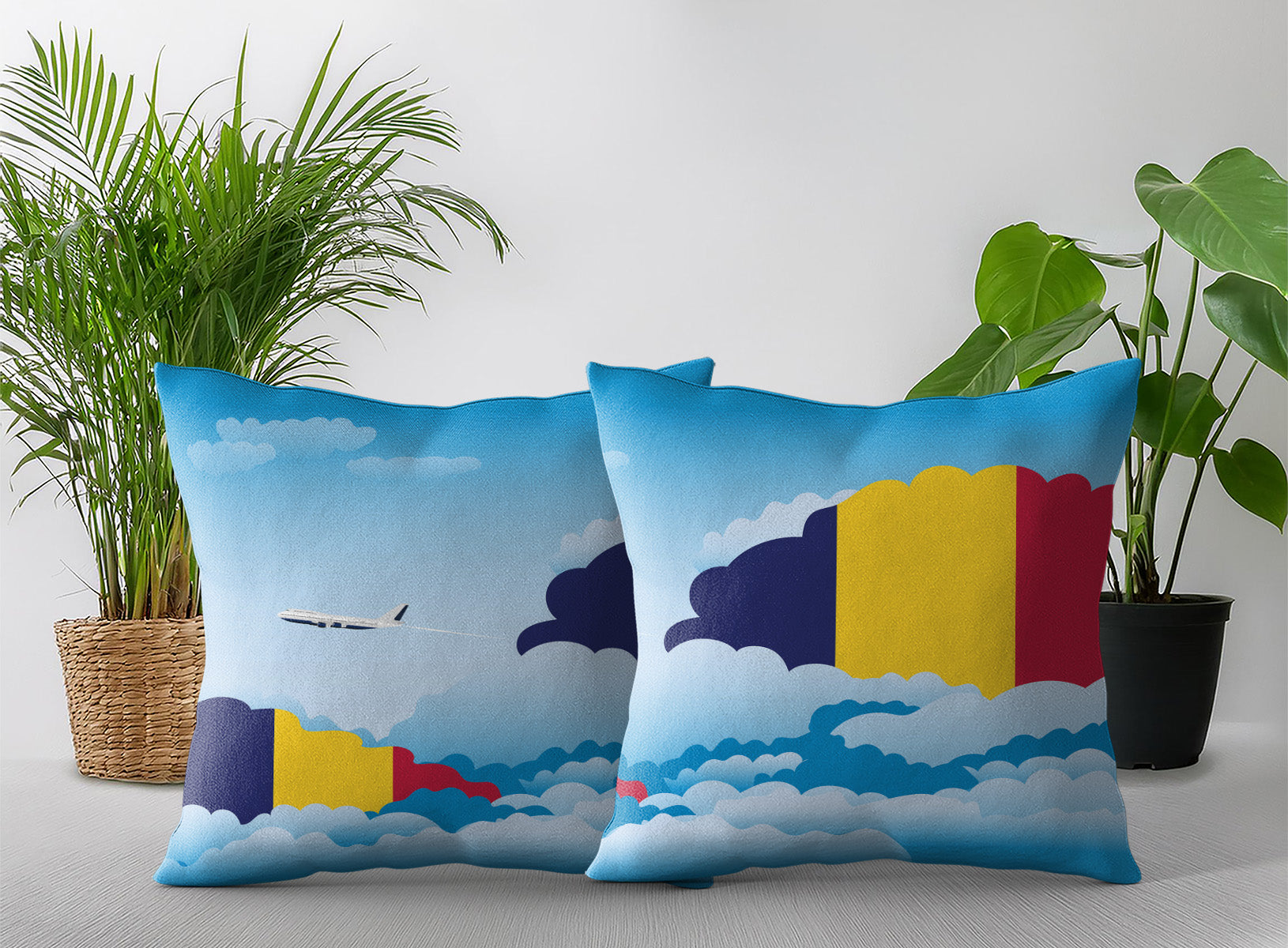 Chad World Airplane Day Clouds Square & Rectangle Pillow Cases | Aviation Decorative Pillow Covers