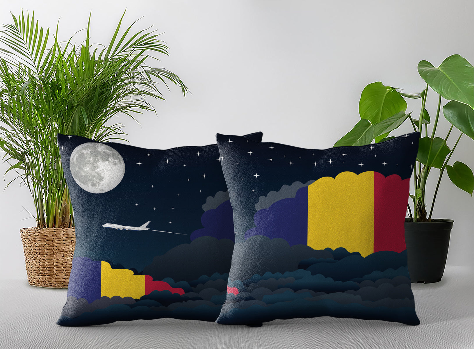 Chad World Airplane Night Clouds Square & Rectangle Pillow Cases | Aviation Night Sky Pillow Covers