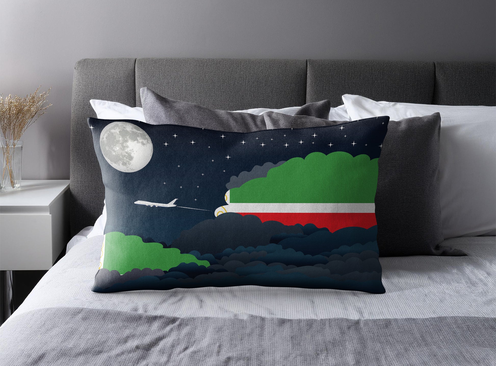 Chechen Republic World Airplane Night Clouds Square & Rectangle Pillow Cases | Aviation Night Sky Pillow Covers