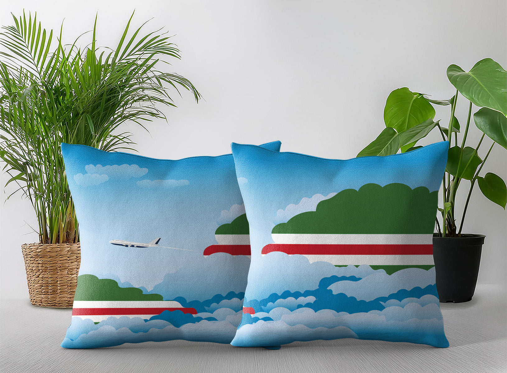 Chechen Republic of Ichkeria World Airplane Day Clouds Square & Rectangle Pillow Cases | Aviation Decorative Pillow Covers