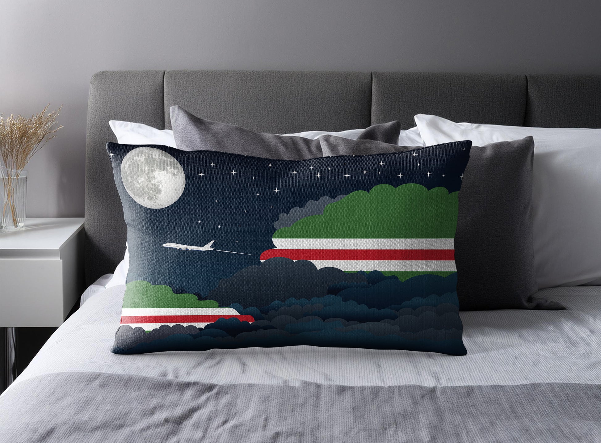 Chechen Republic of Ichkeria World Airplane Night Clouds Square & Rectangle Pillow Cases | Aviation Night Sky Pillow Covers
