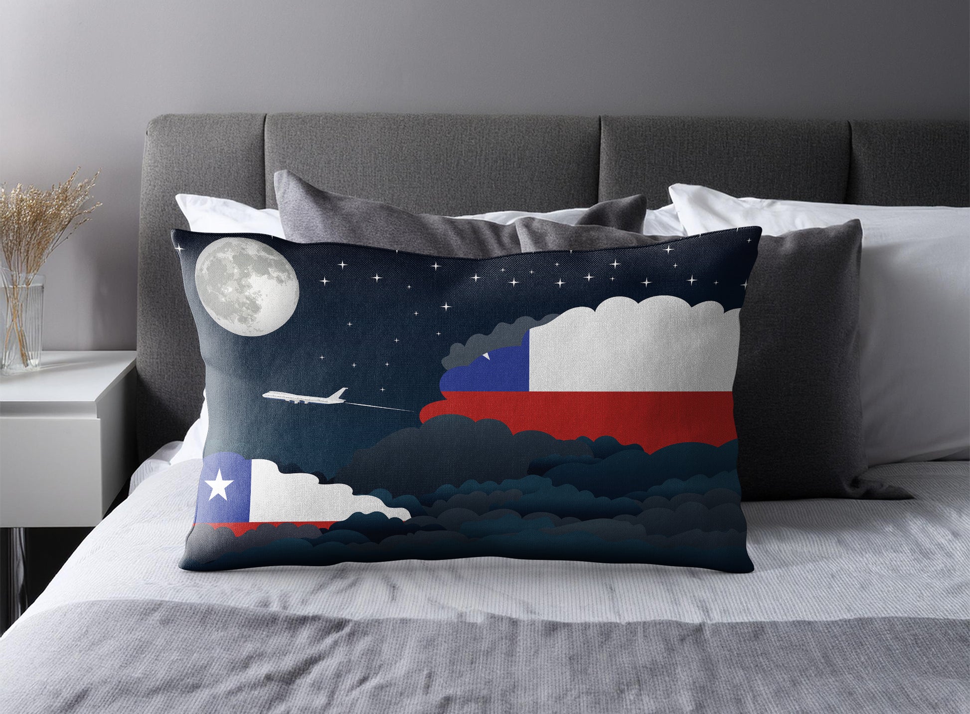 Chile World Airplane Night Clouds Square & Rectangle Pillow Cases | Aviation Night Sky Pillow Covers