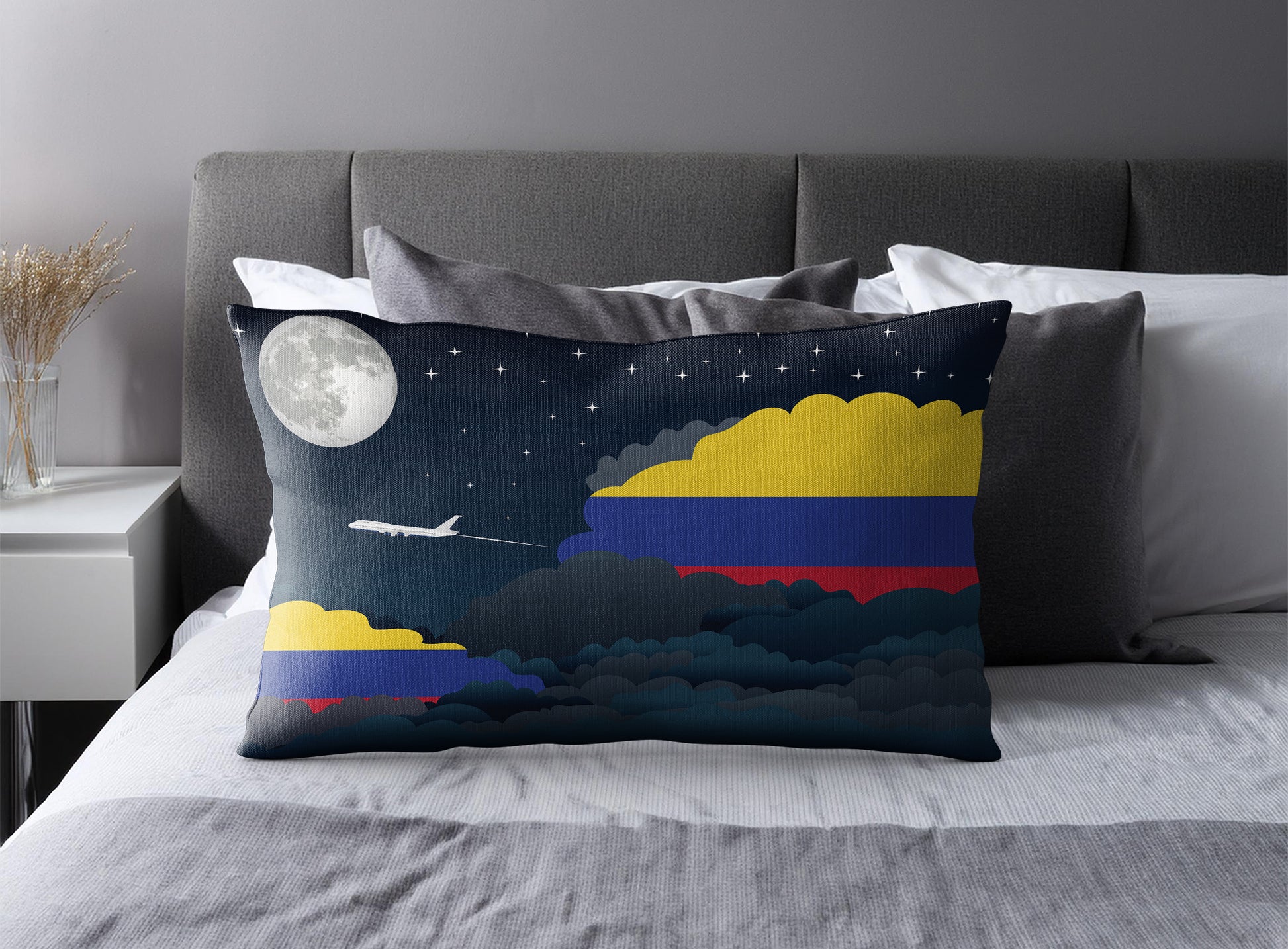 Colombia World Airplane Night Clouds Square & Rectangle Pillow Cases | Aviation Night Sky Pillow Covers