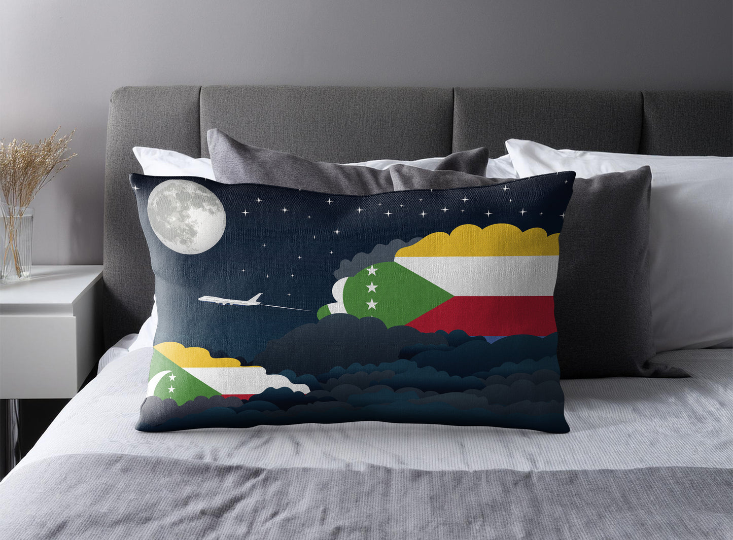 Comoros World Airplane Night Clouds Square & Rectangle Pillow Cases | Aviation Night Sky Pillow Covers