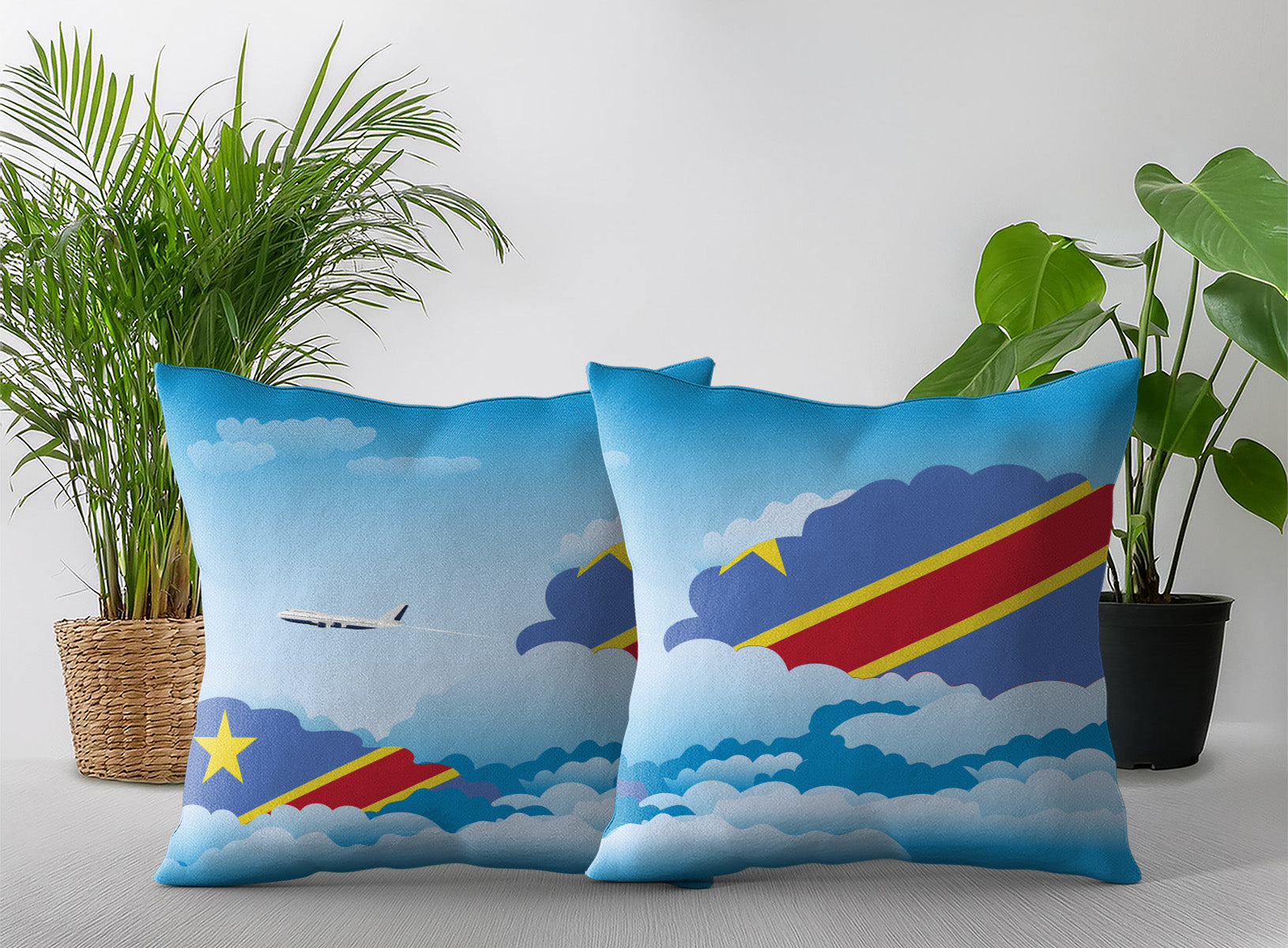 Congo Democratic Republic of the World Airplane Day Clouds Square & Rectangle Pillow Cases | Aviation Decorative Pillow Covers